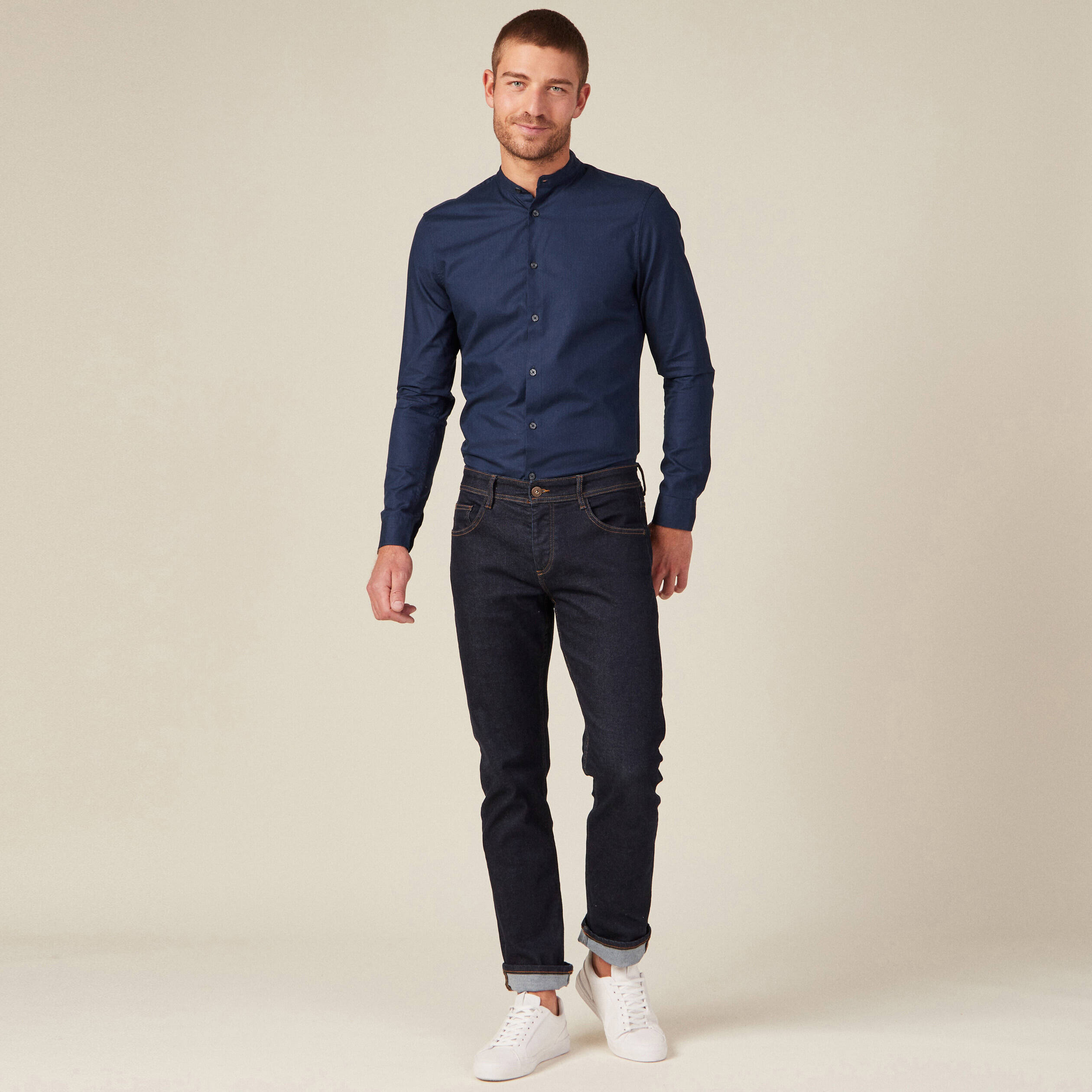 Chemise manches longues bleu marine homme