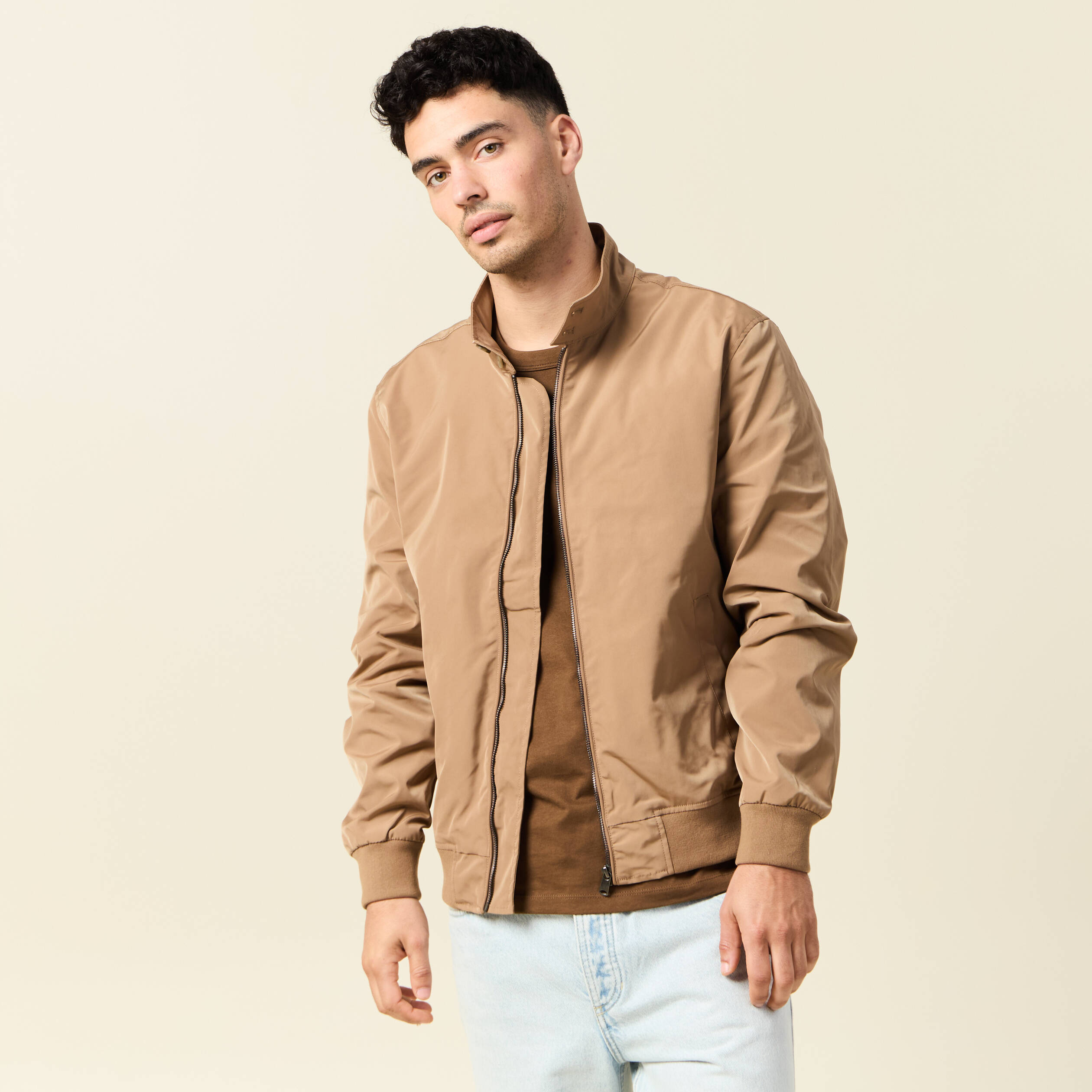blouson zippe col montant taupe homme Blouson zippé col montant taupe homme