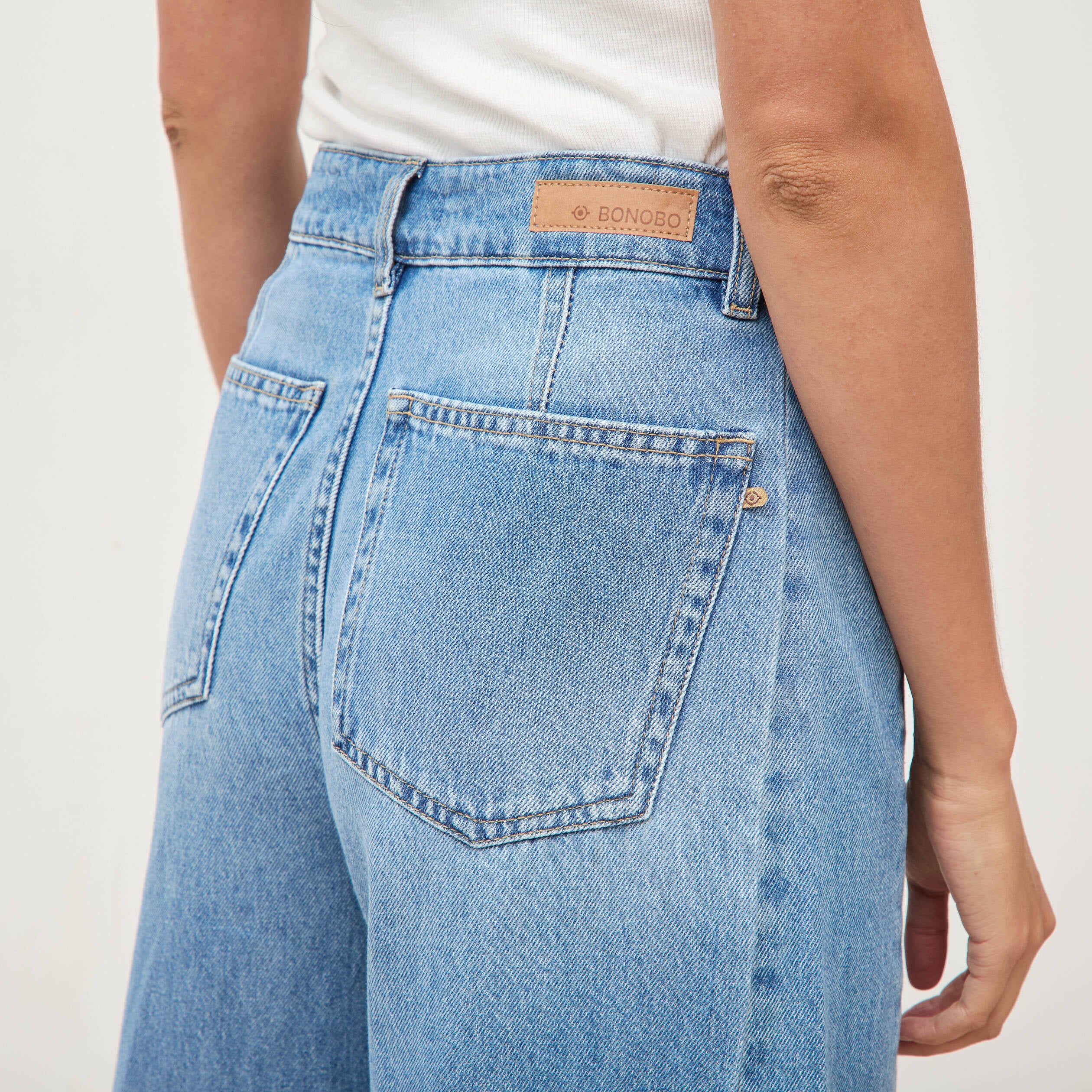 Jeans barrel taille haute broderie denim used femme