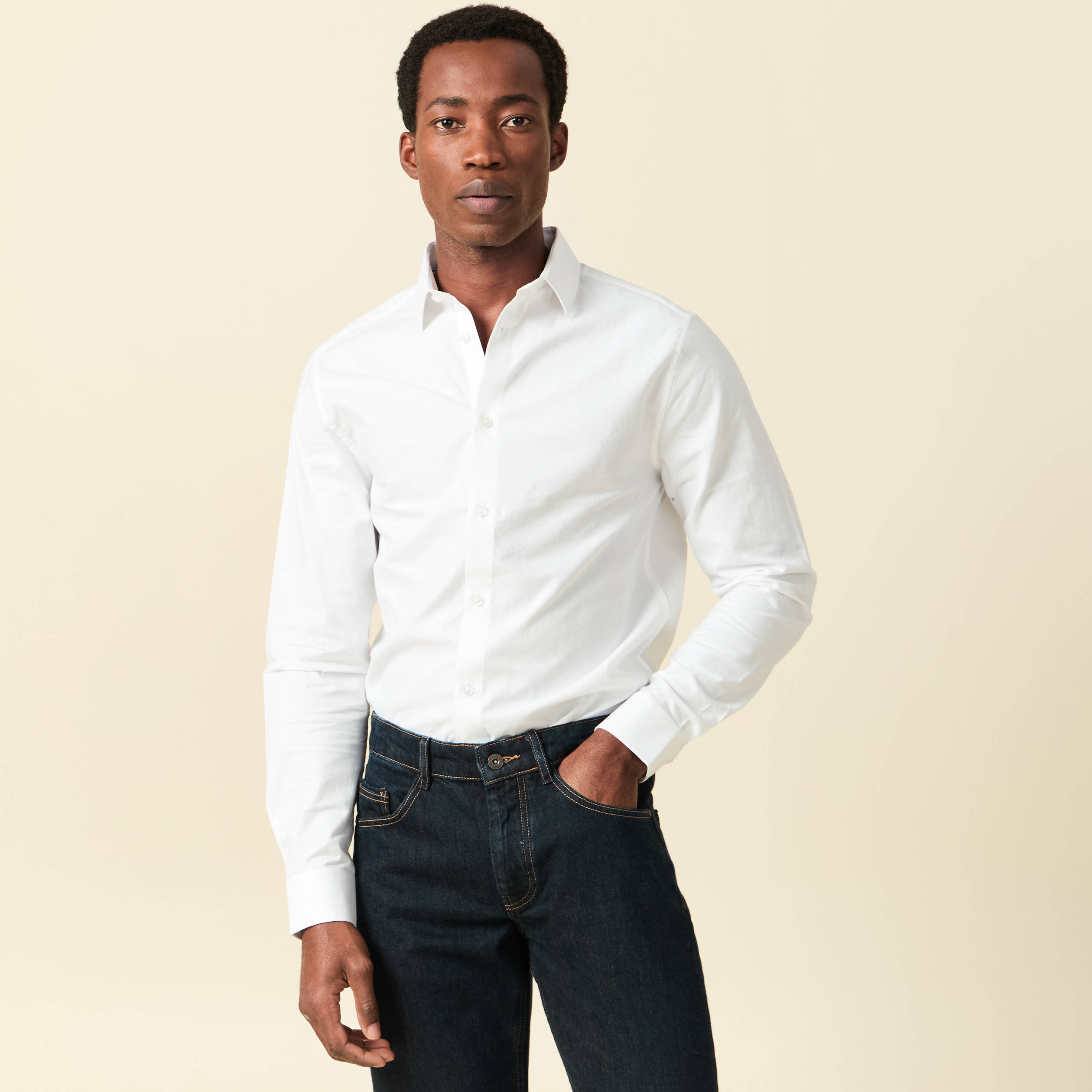 Chemise droite courte col am&eacute;ricain blanc homme
