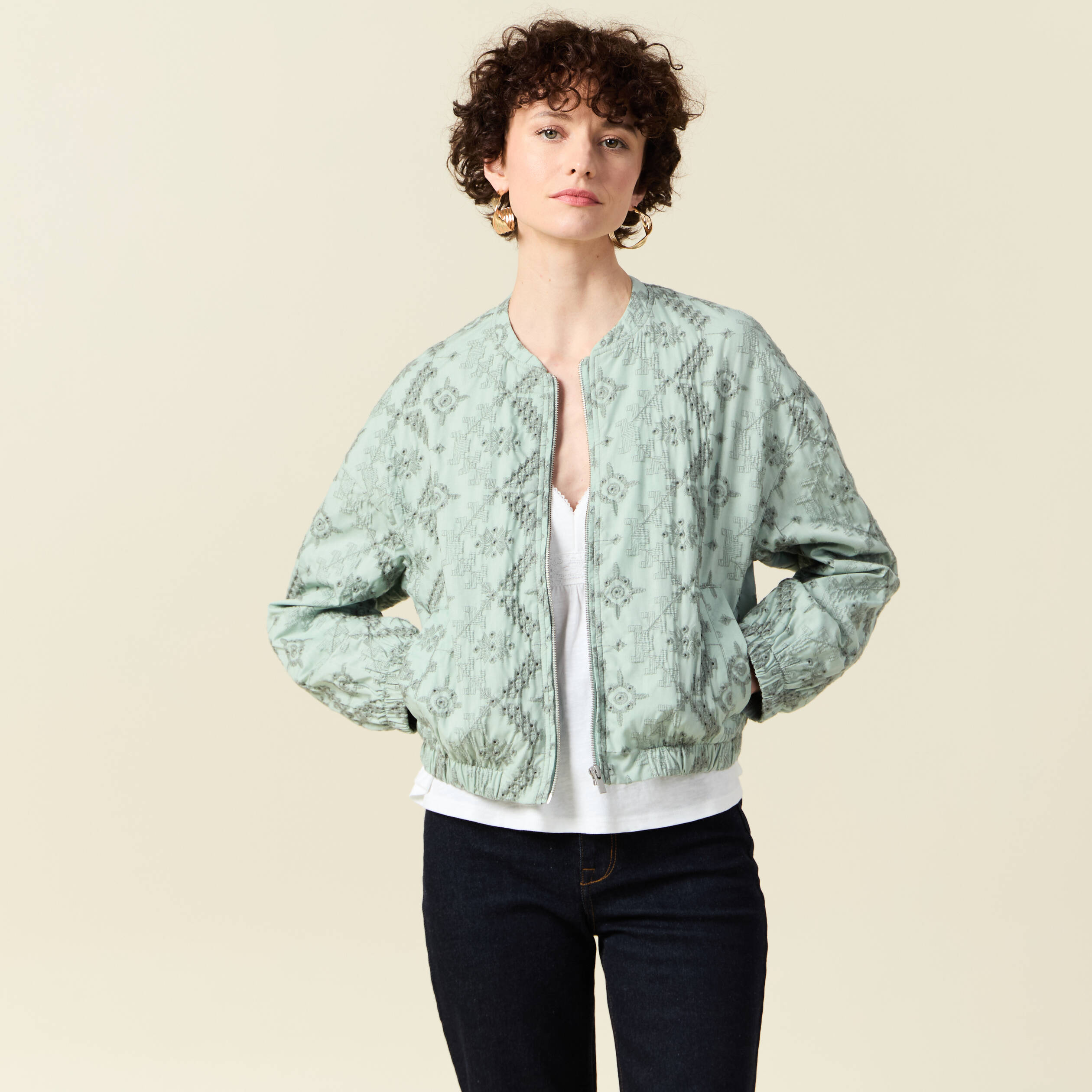 veste broderie anglaise vert clair femme Veste broderie anglaise vert clair femme