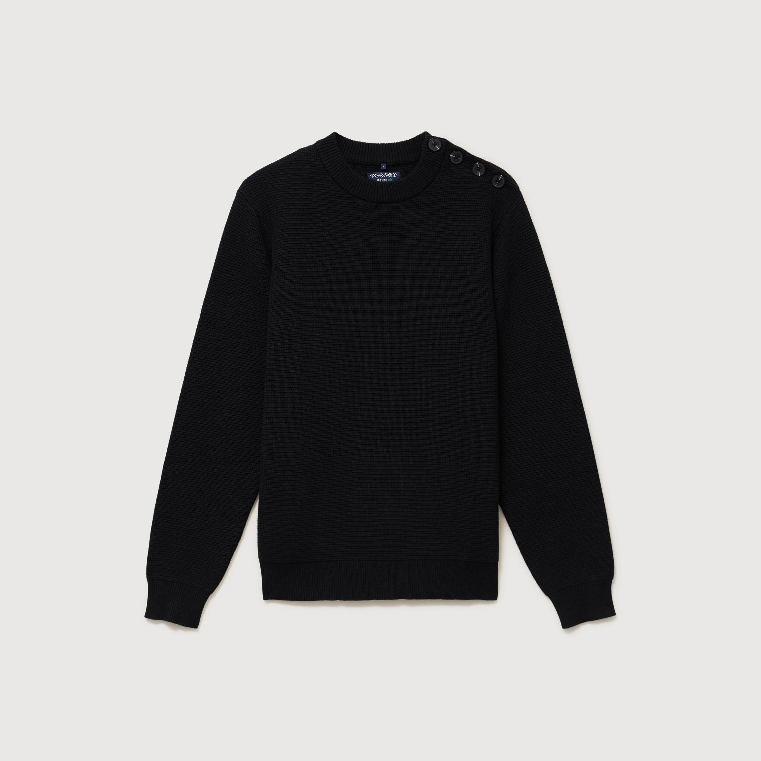 Pull manches longues col rond noir homme
