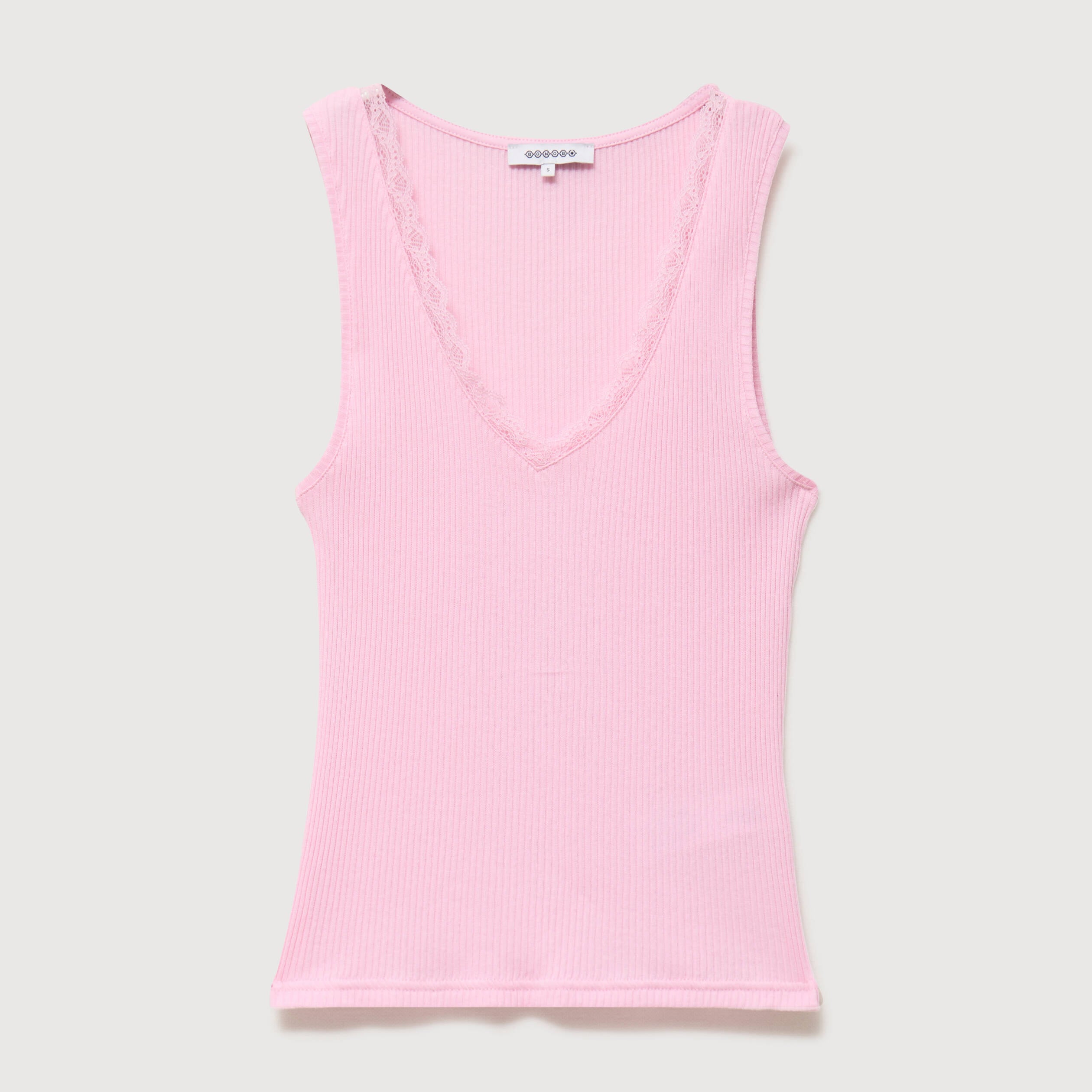 D&eacute;bardeur col v bretelles dentelle rose clair femme