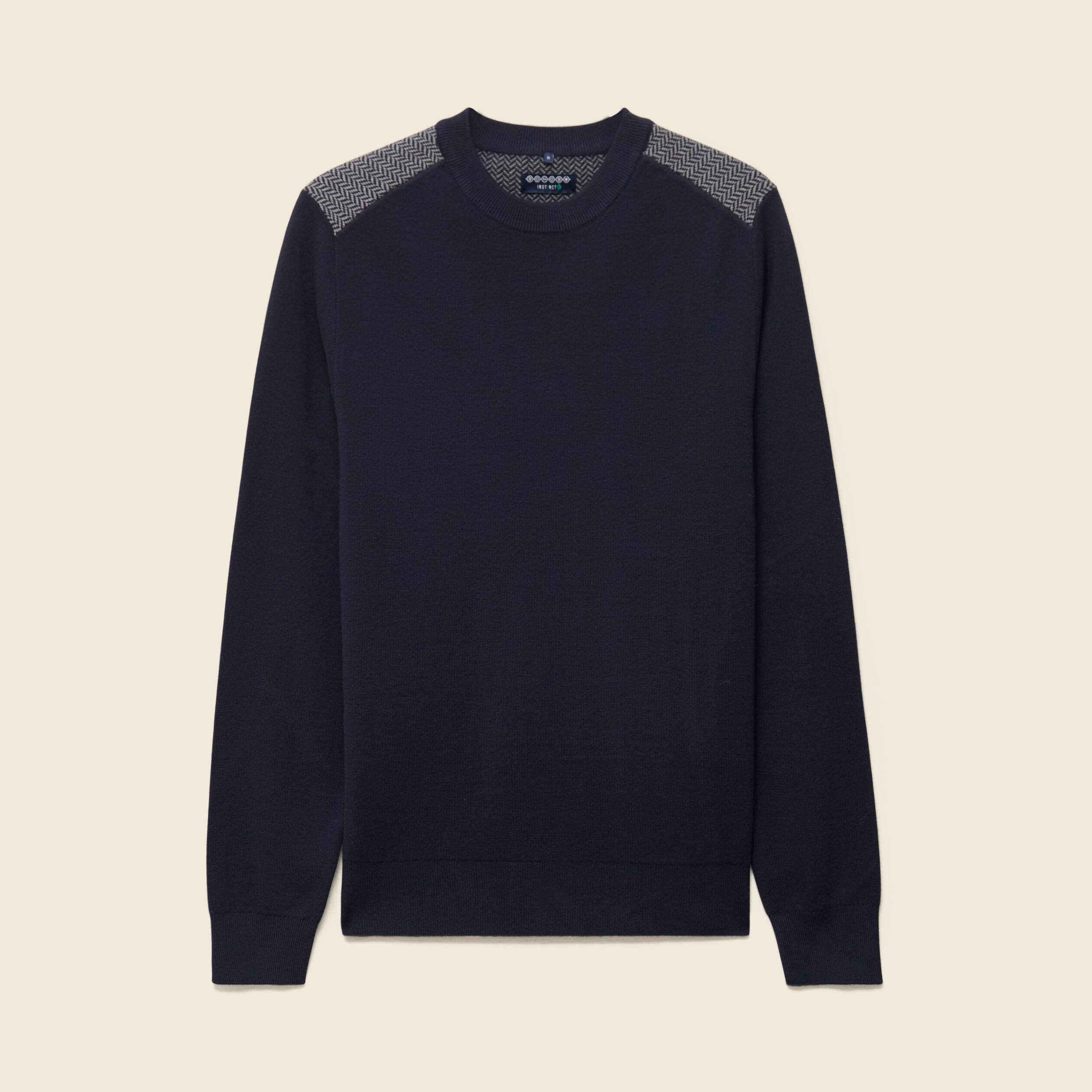 Pull fin col rond manches longues bleu marine homme