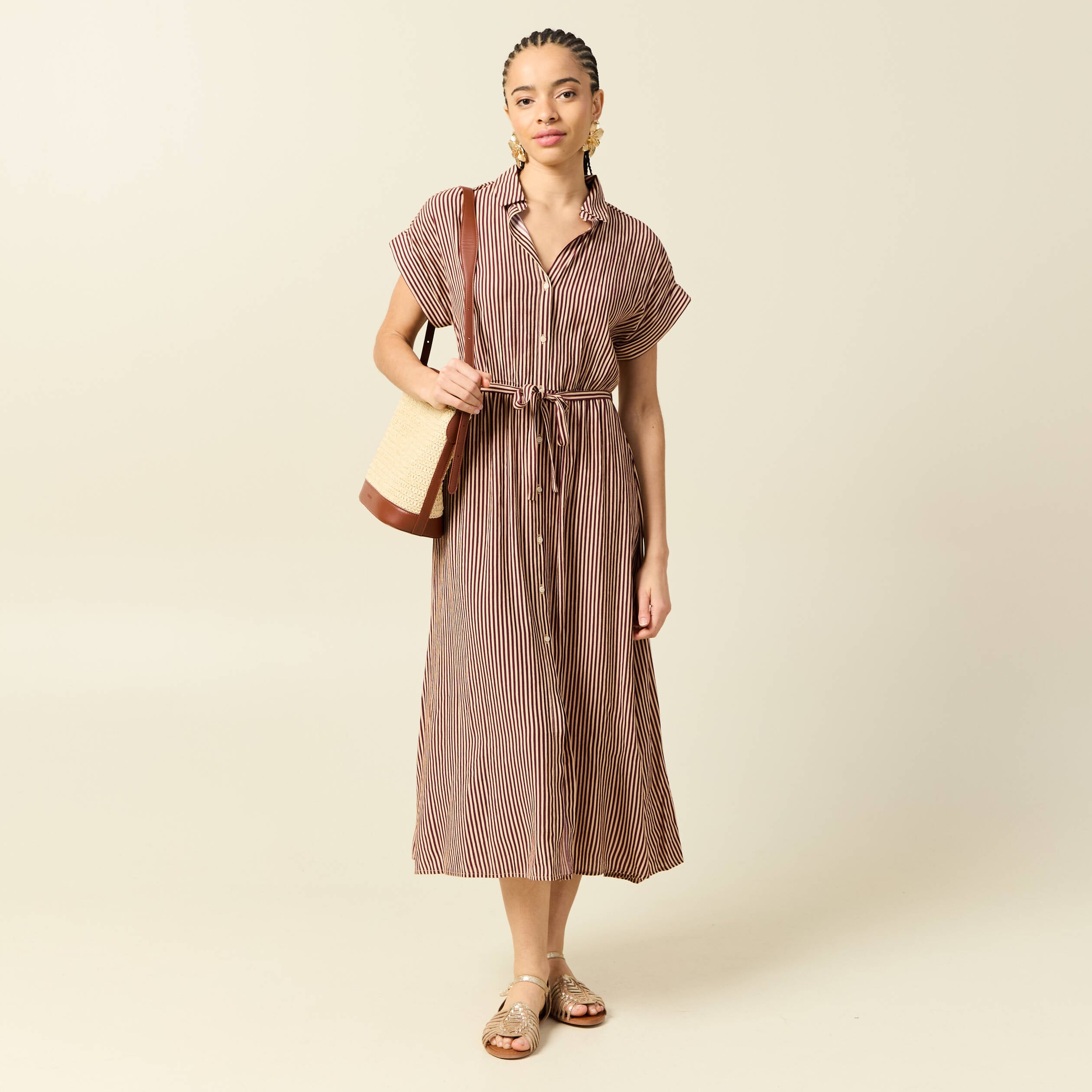 Robe longue &eacute;vas&eacute;e manches courtes violet femme