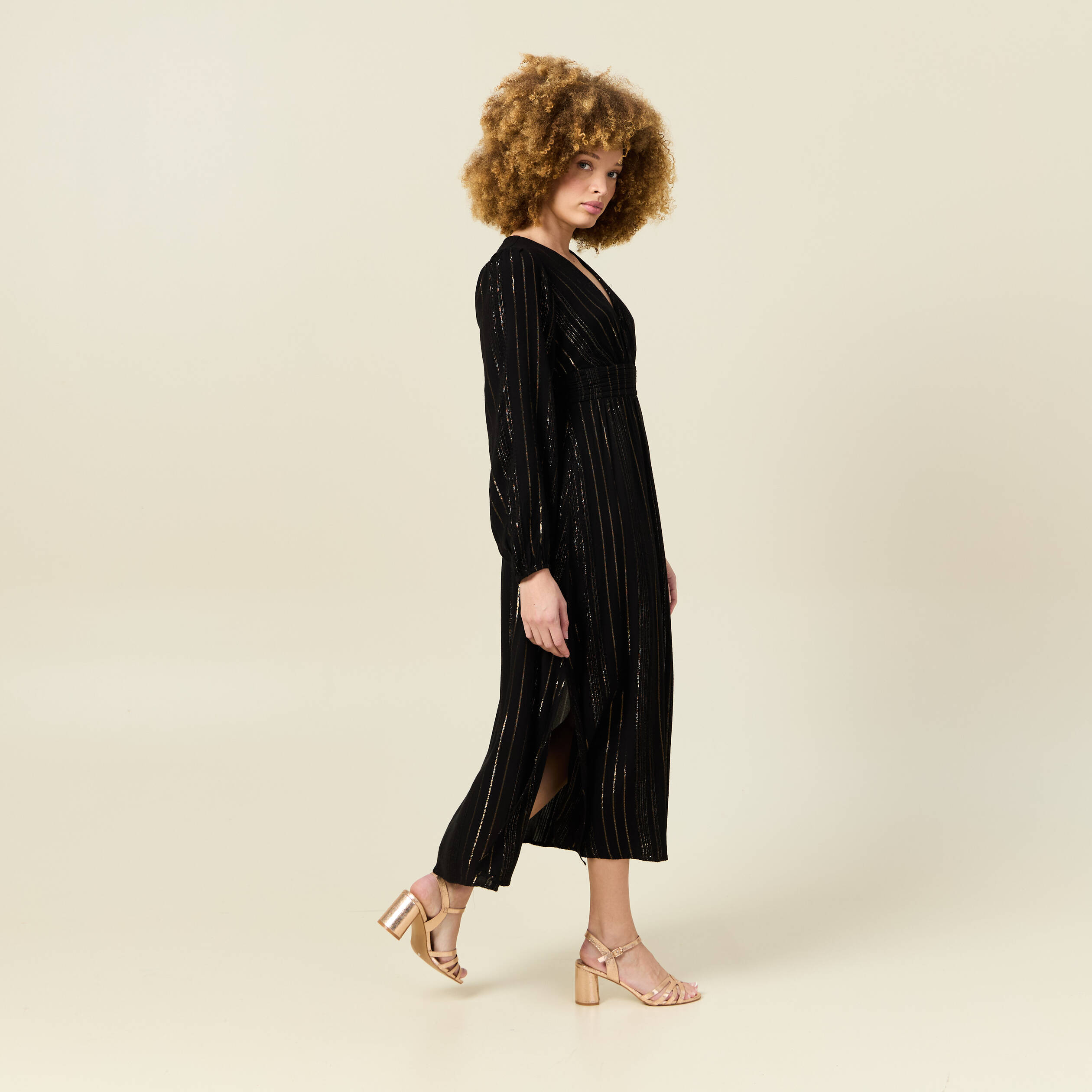 Robe longue évasée fluide noir femme Bonobo