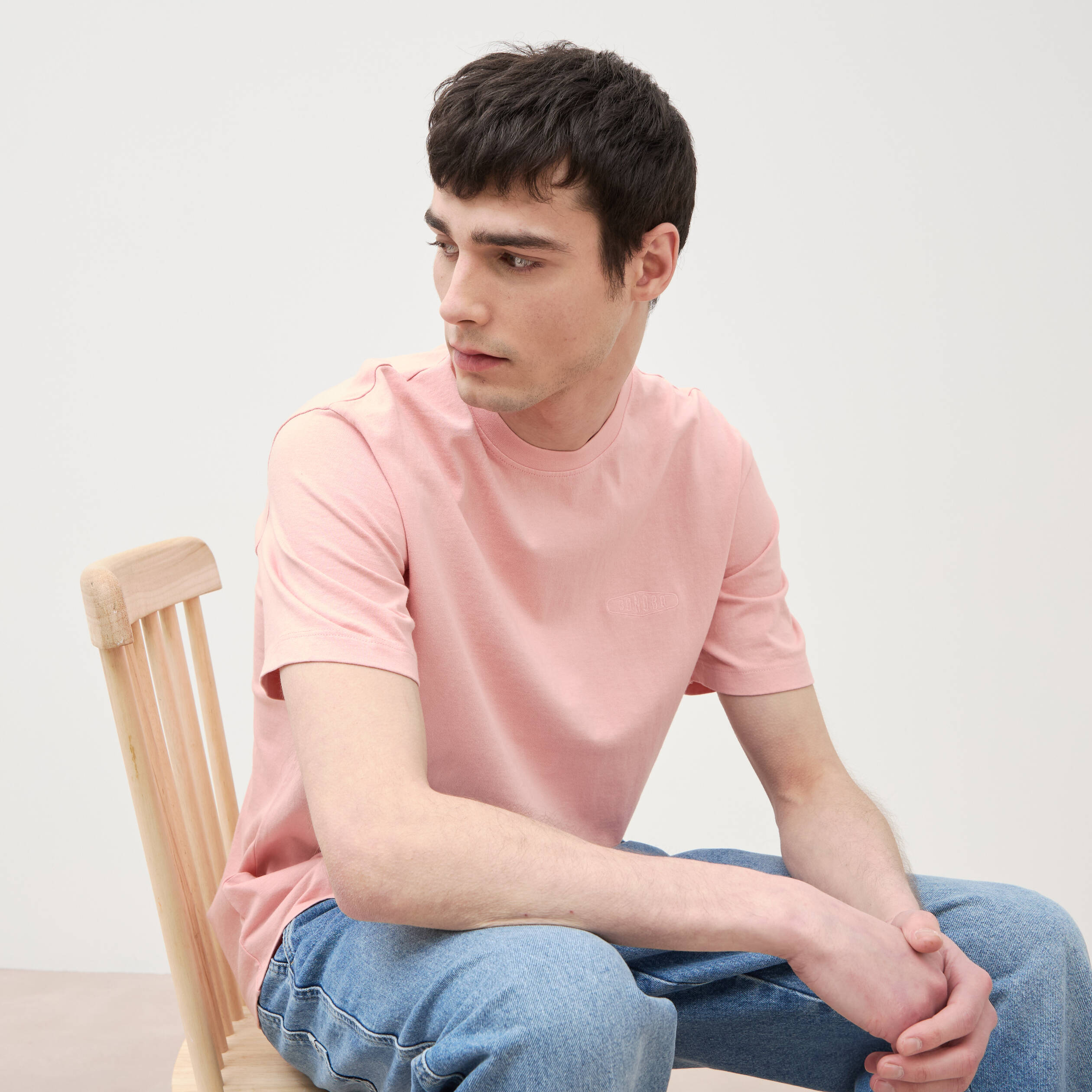 T-shirt ample en coton manches courtes rose poudr&eacute;e homme