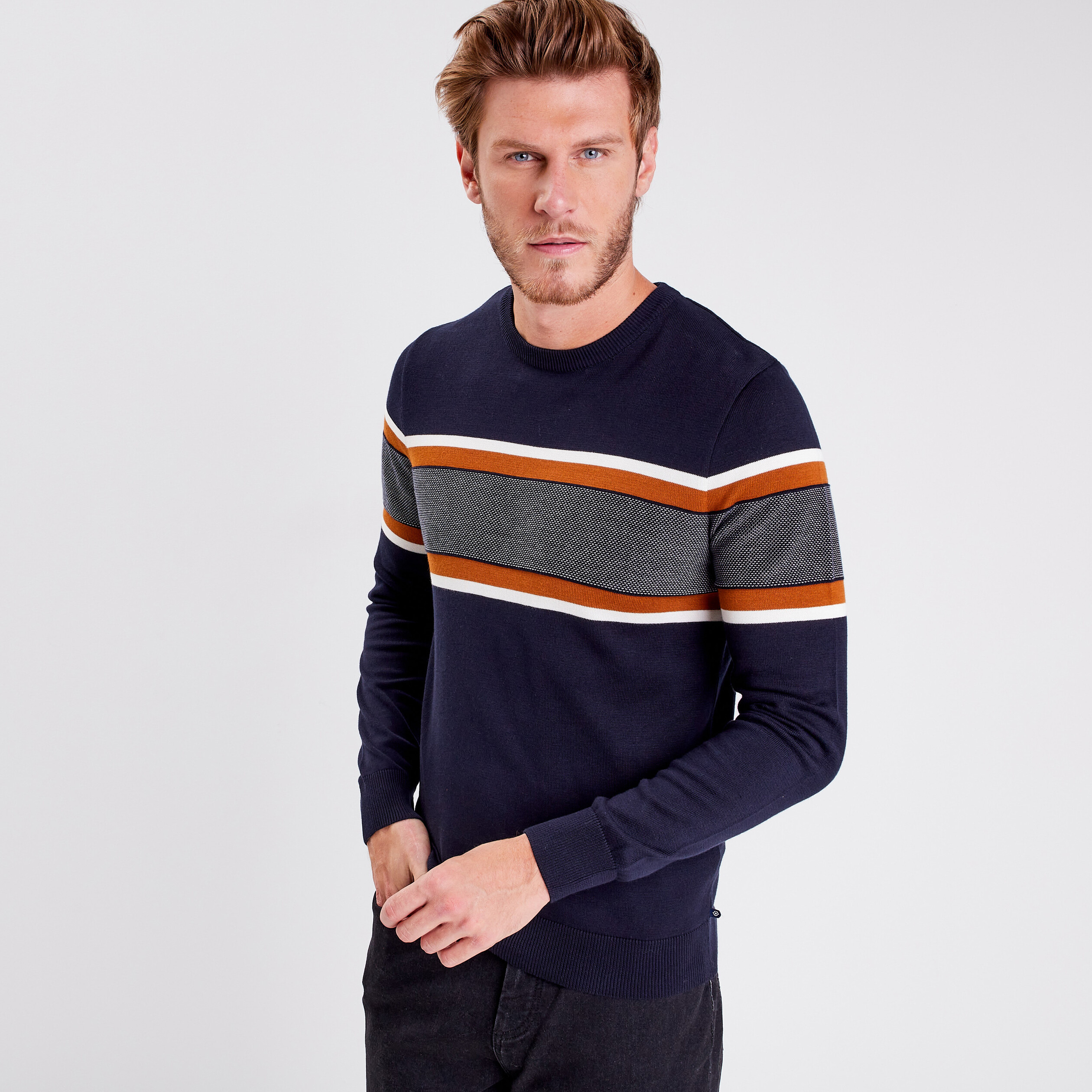 pull manches longues bleu fonce homme Pull manches longues bleu foncé homme