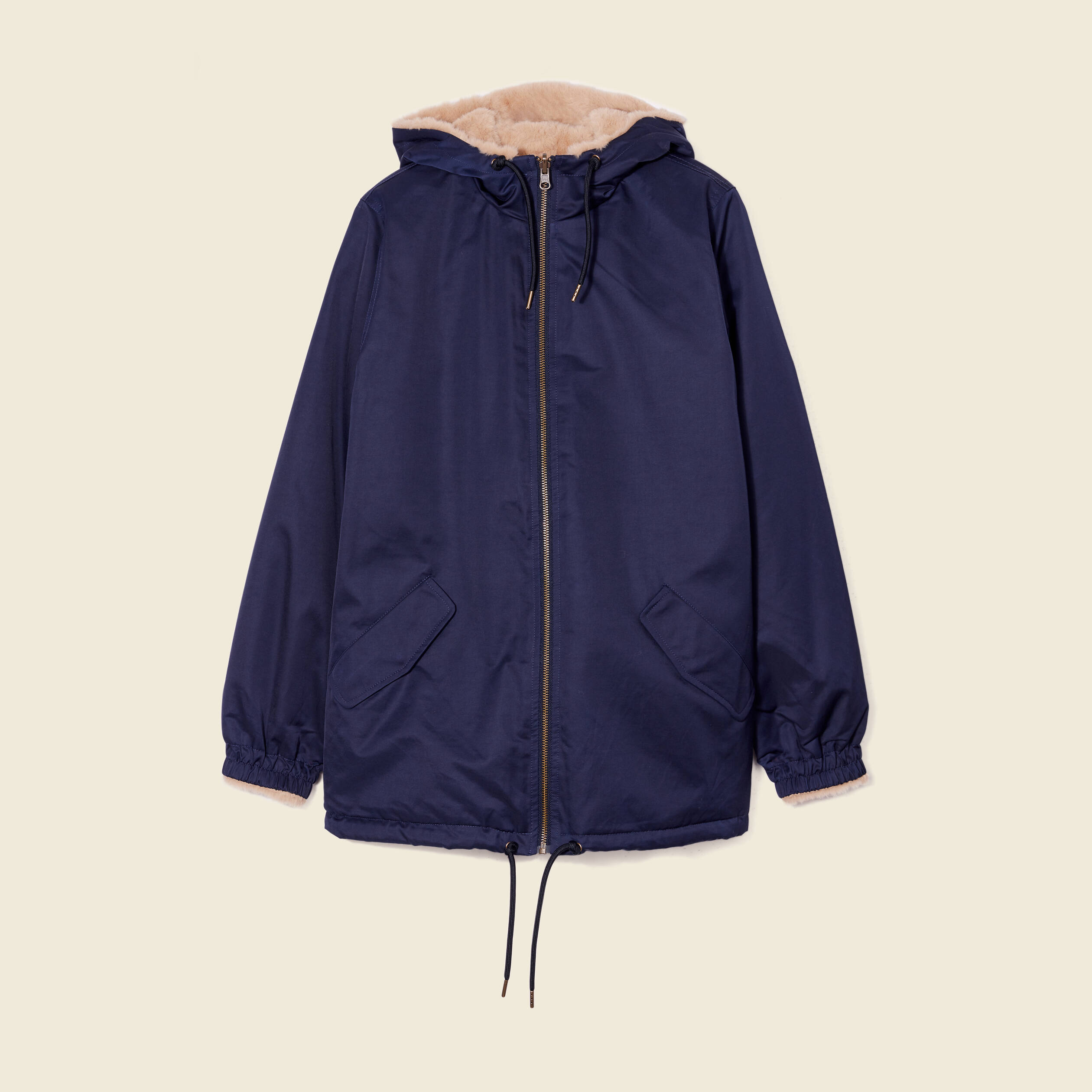 Parka r&eacute;versible bleu marine femme