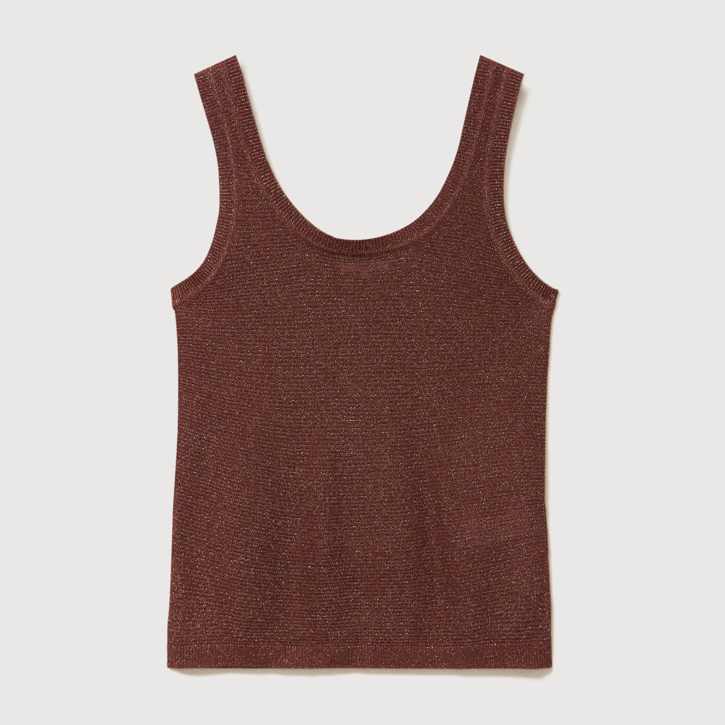 D&eacute;bardeur droit court col rond bretelles marron cognac femme