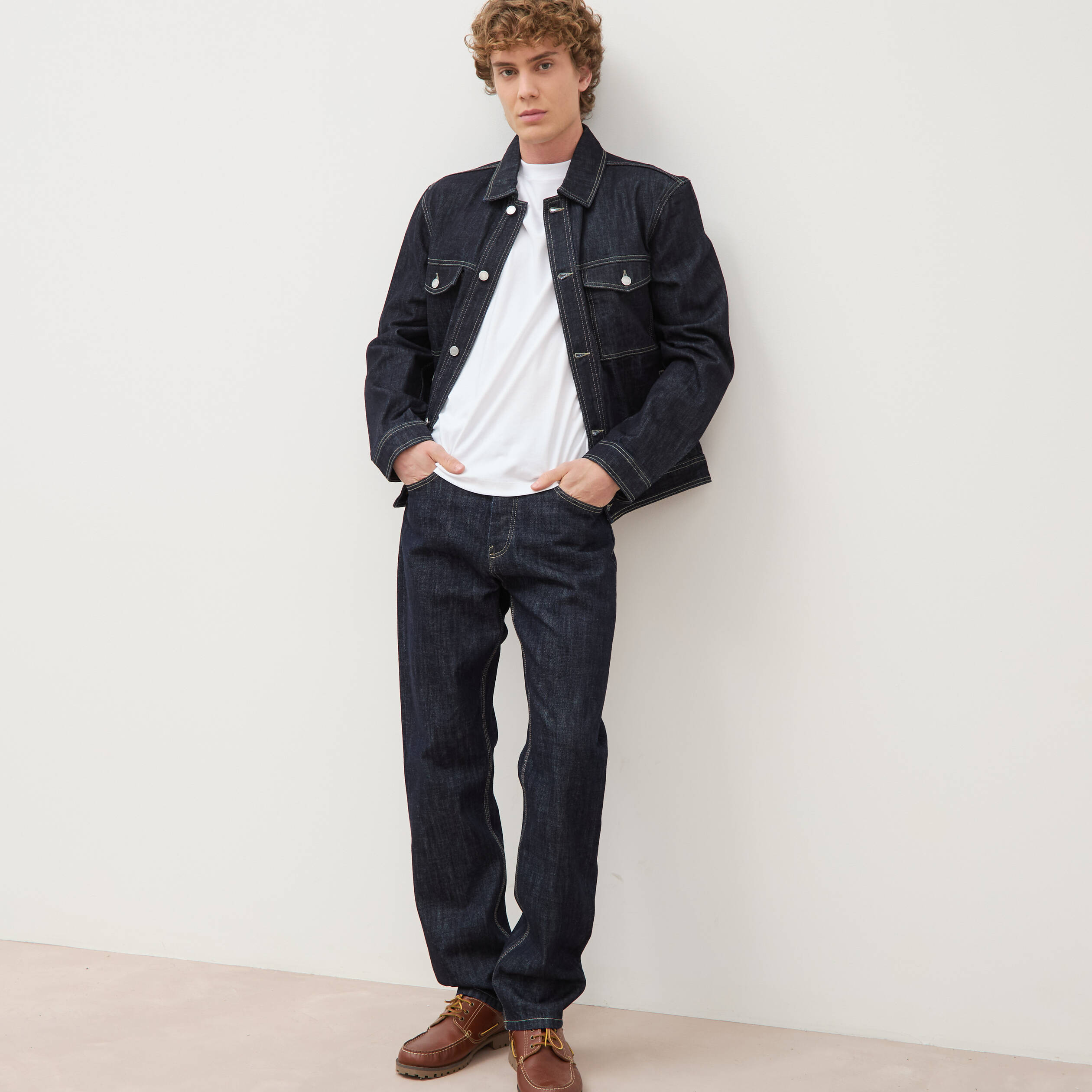 Jeans straight en coton longueur 32 denim brut rinse homme