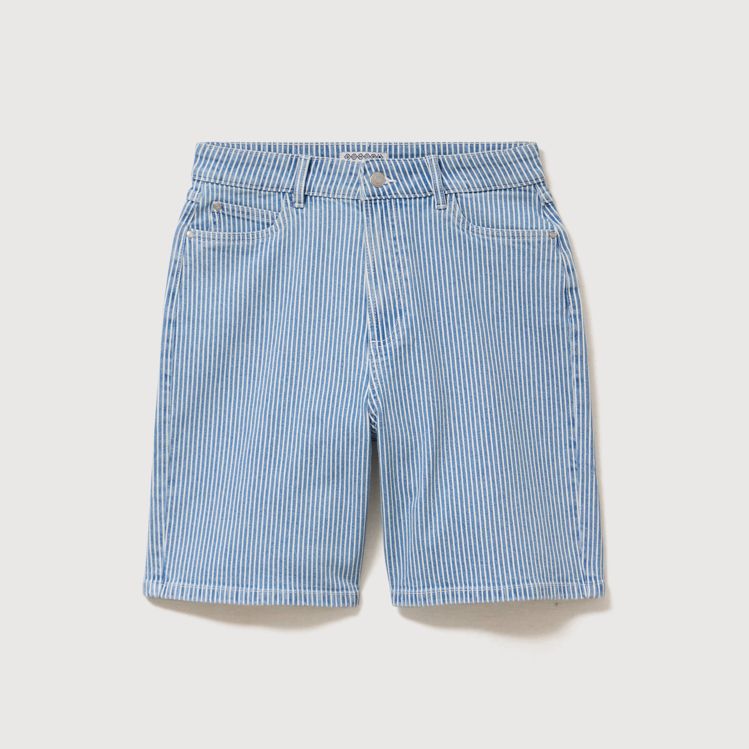 Bermuda large taille haute en jeans denim stone femme