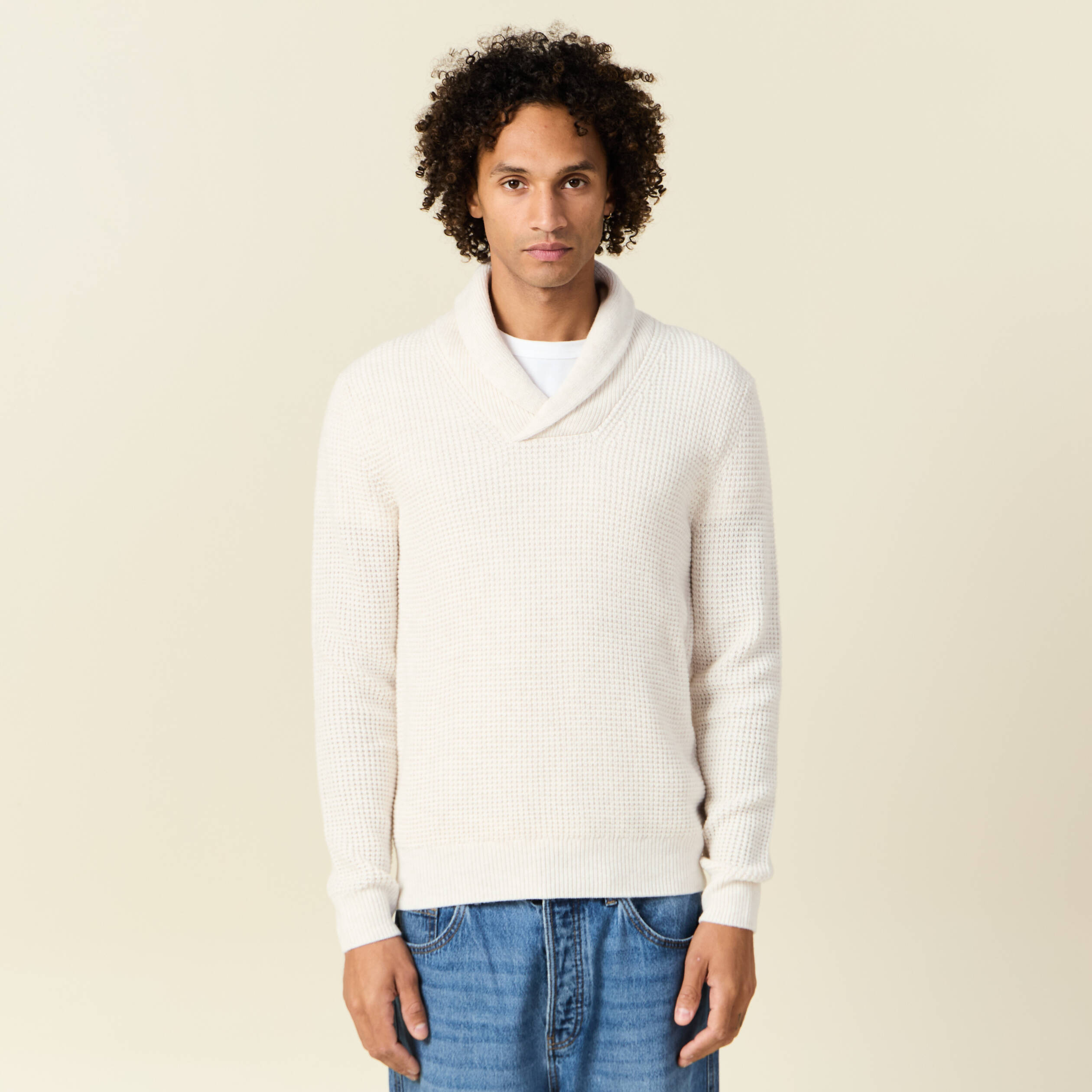 pull manches longues col chale ecru homme Pull manches longues col châle ecru homme