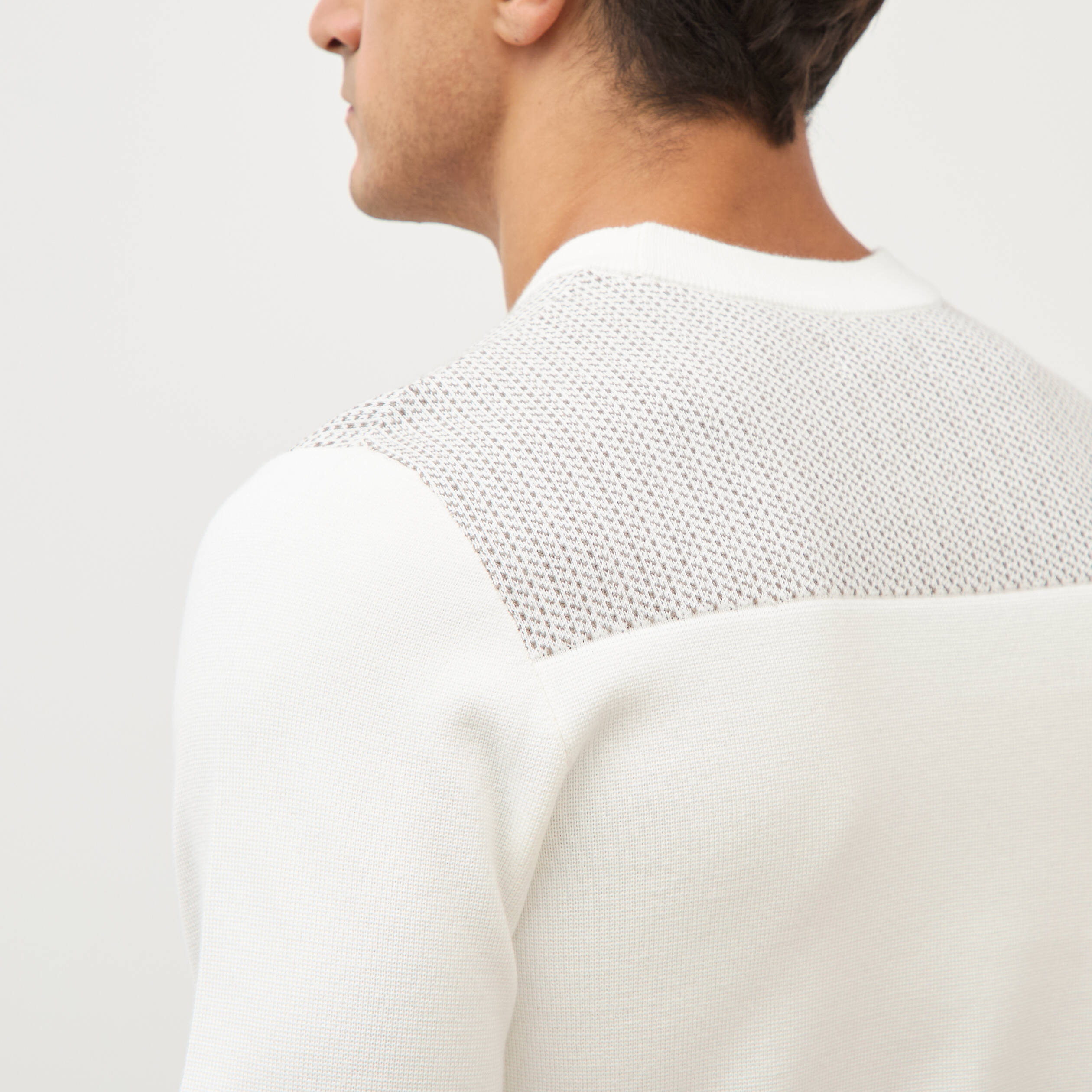 Pull droit fin col rond manches longues ecru homme