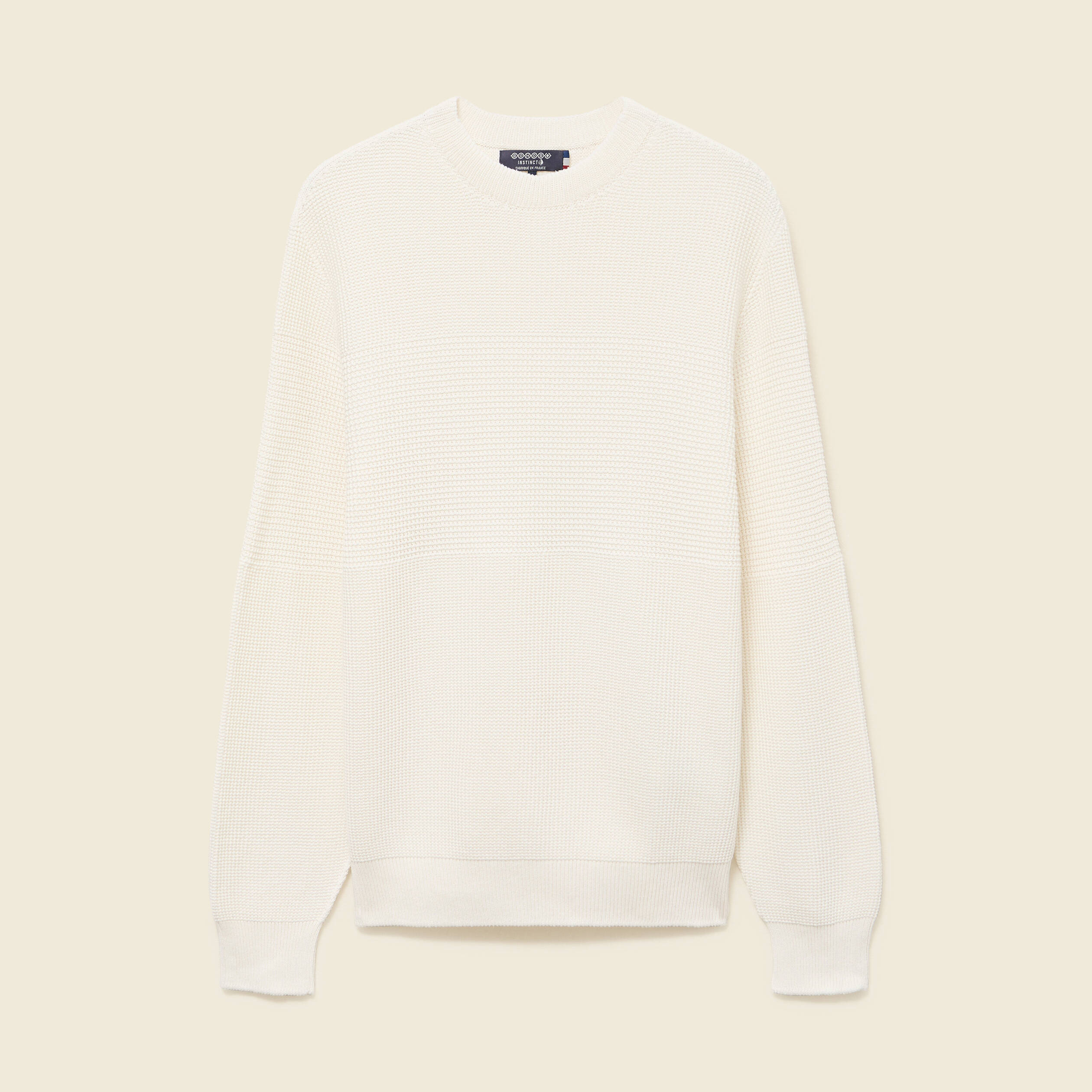 Pull col rond manches longues en coton ecru homme
