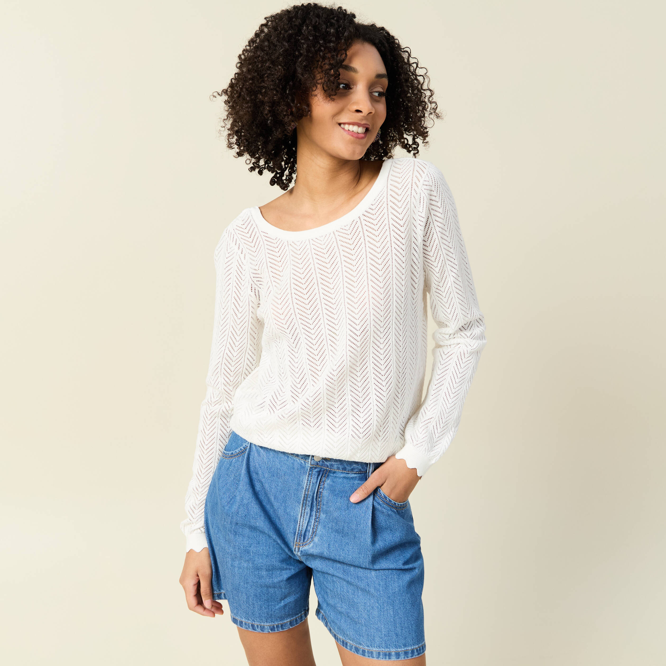 gilet dos devant ajoure ecru femme Gilet dos devant ajouré ecru femme