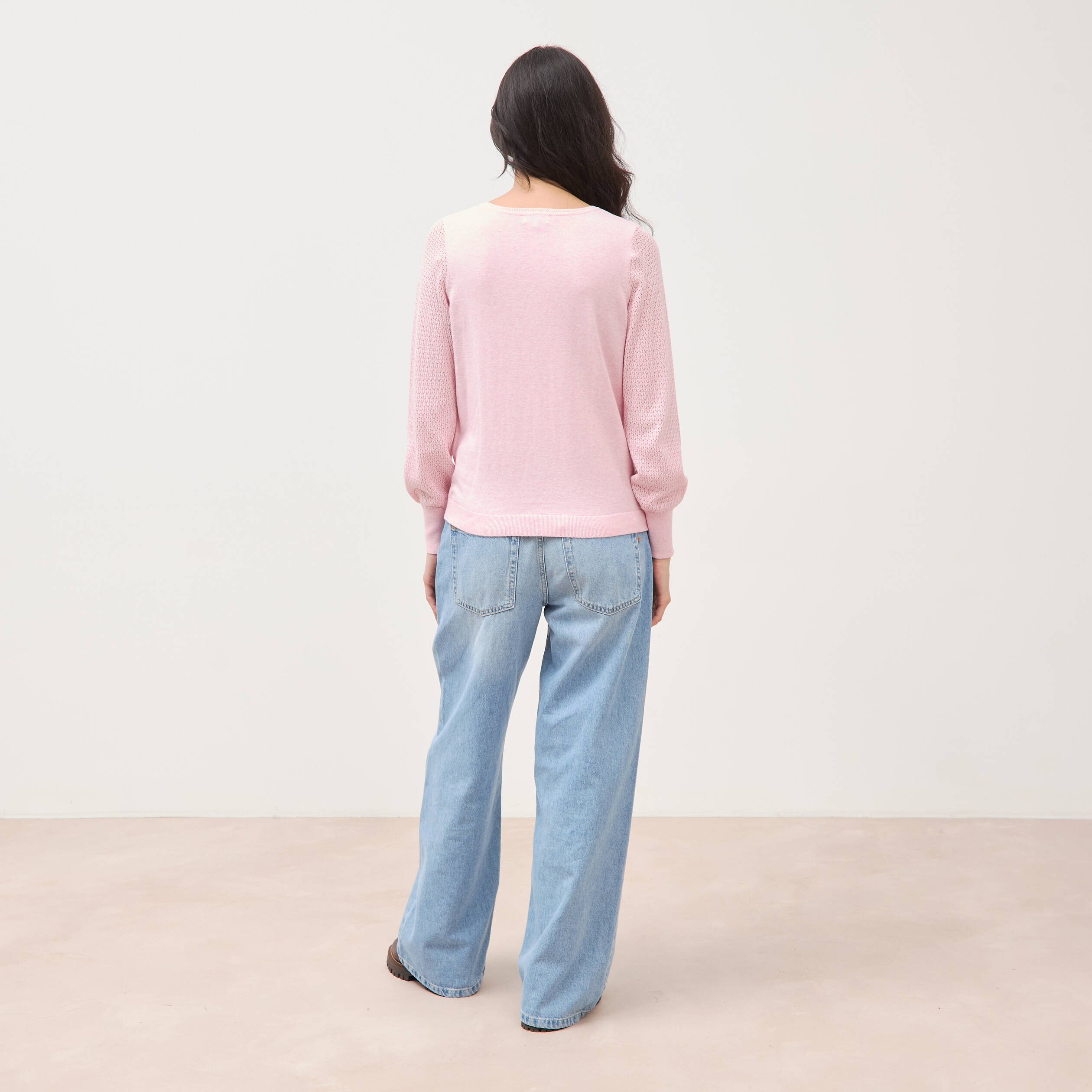 Pull manches longues rose pastel femme