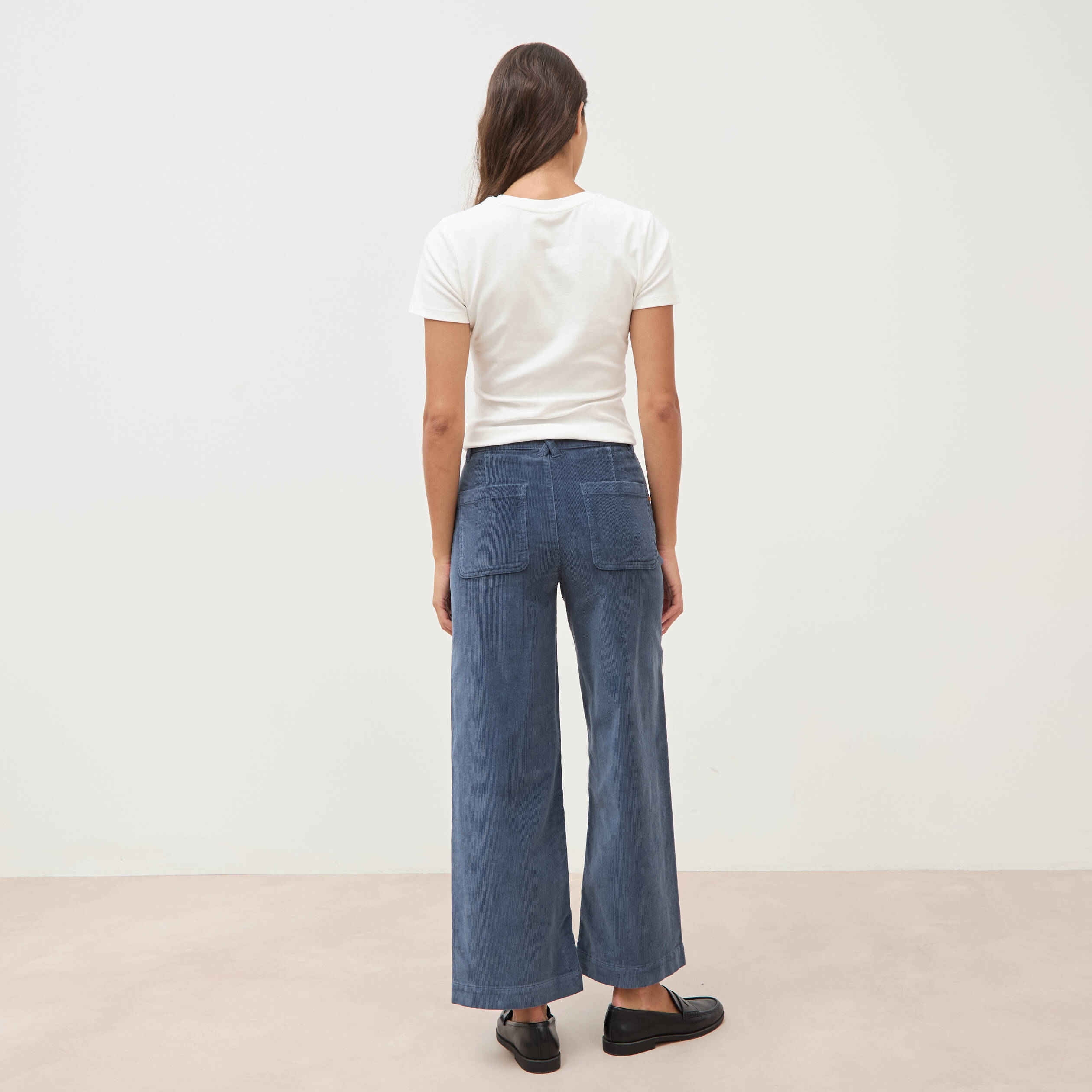 Pantalon large taille haute en velours gris femme