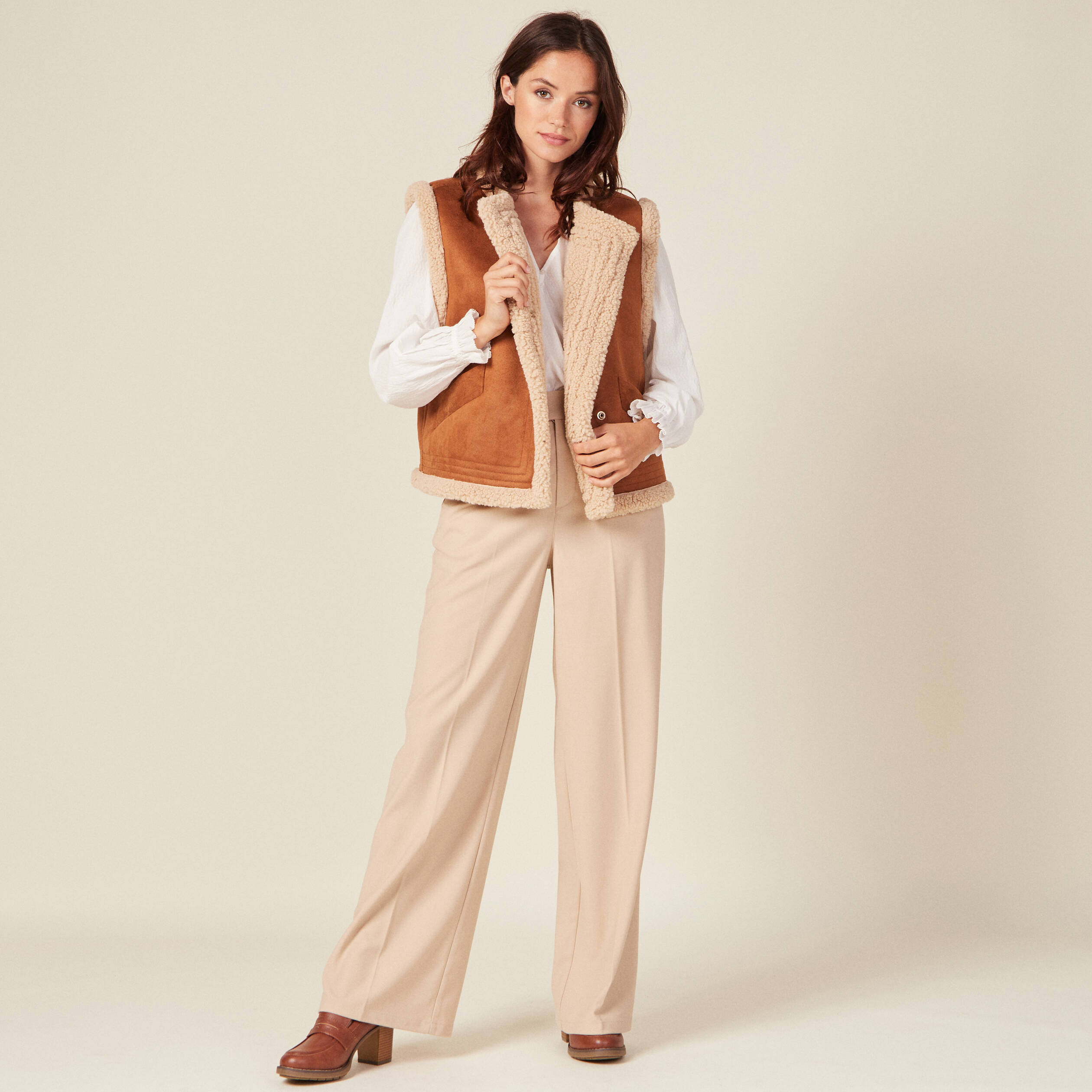 Veste sans manches suédine marron femme