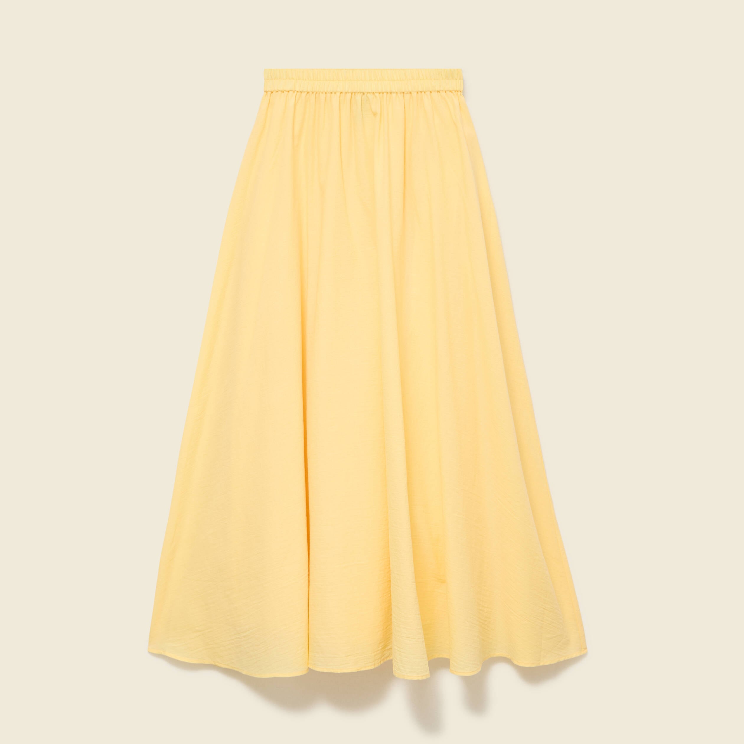 Jupe longue &eacute;vas&eacute;e en coton doubl&eacute;e jaune clair femme