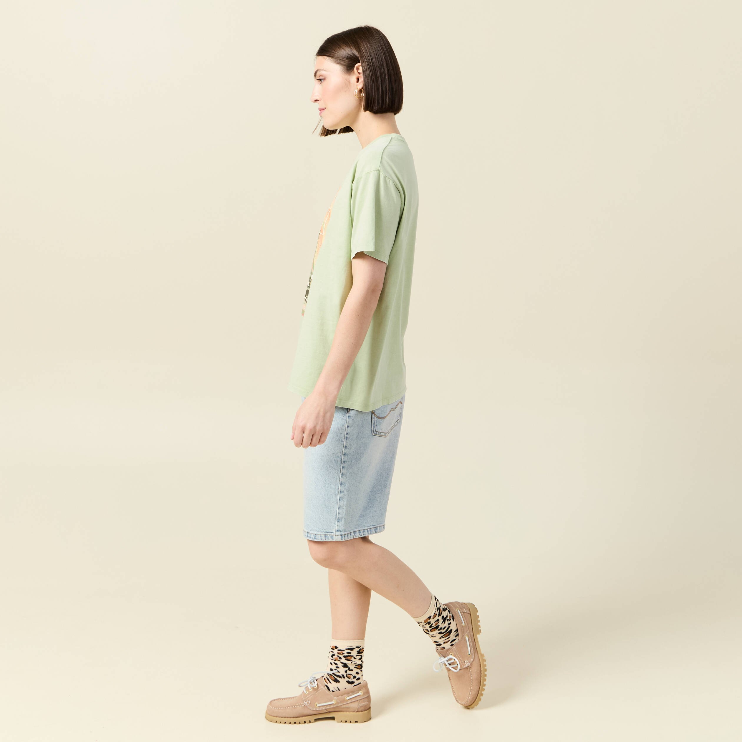 t shirt oversize mi long col rond vert clair femme T-shirt oversize mi-long col rond vert clair femme