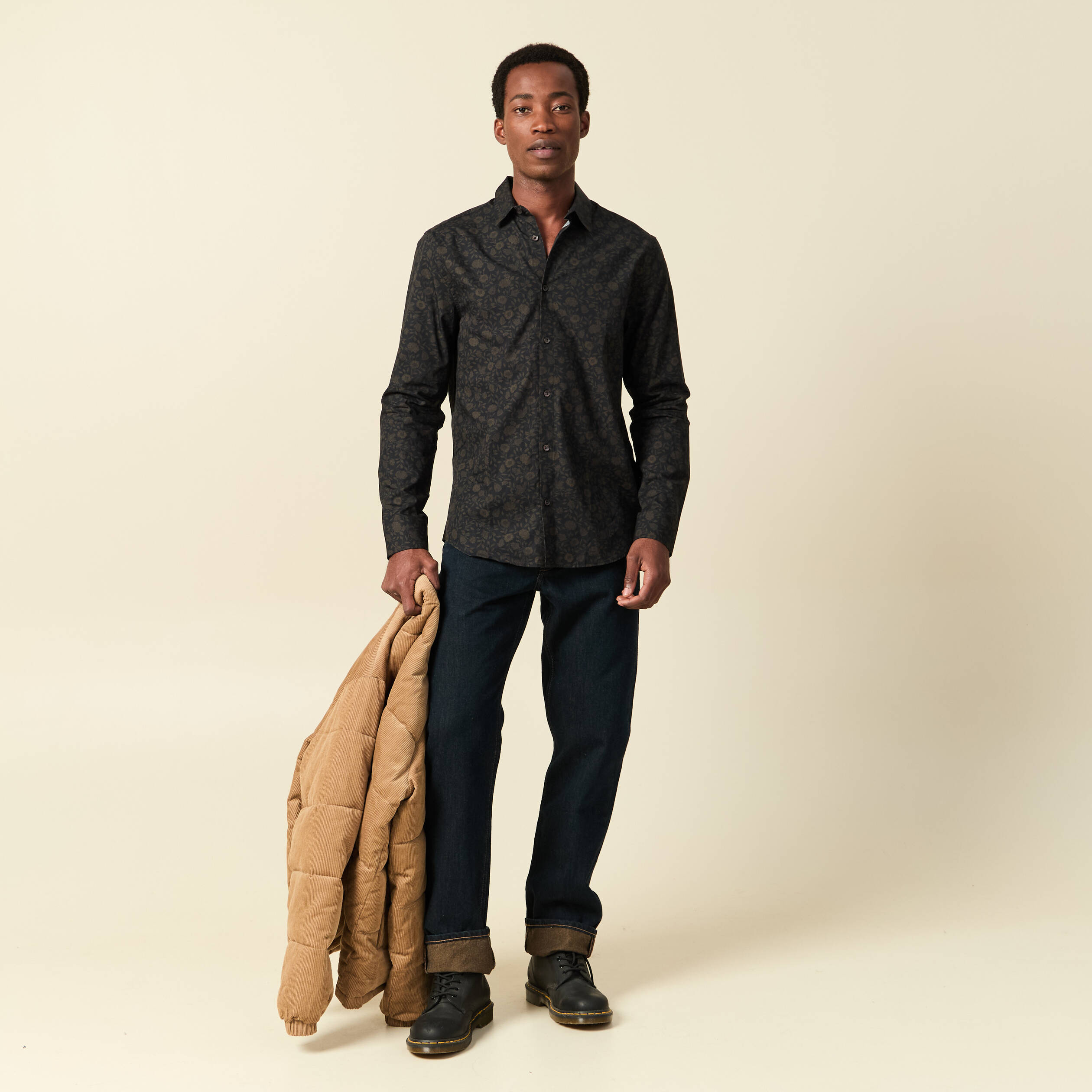 Chemise manches longues en coton noir homme