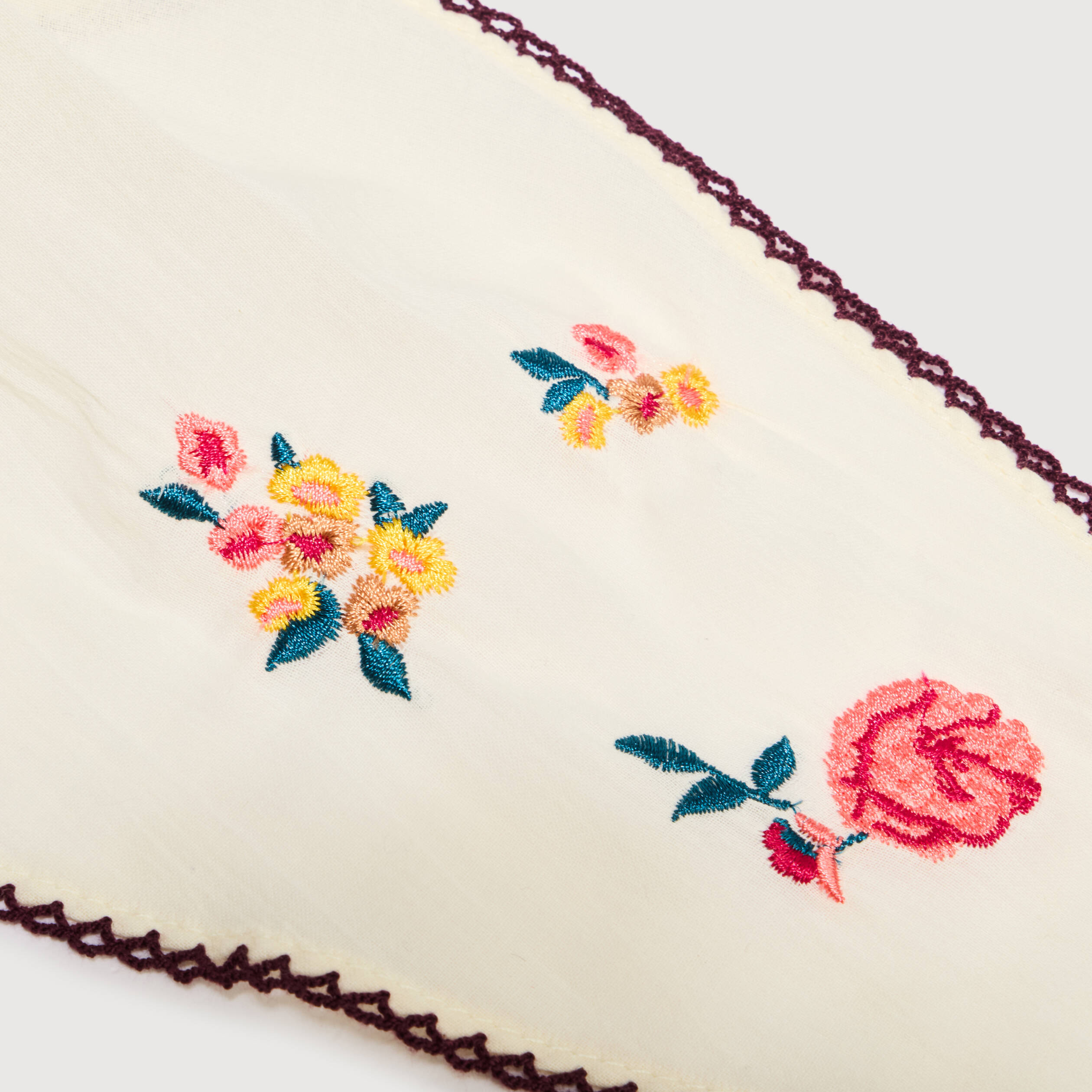 Foulard en coton avec broderie ivoire femme