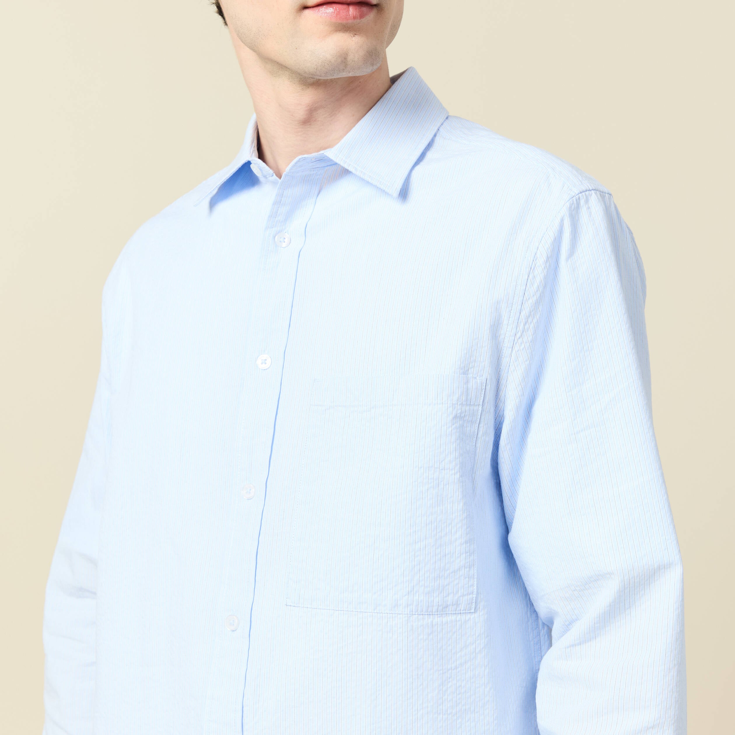 Chemise en coton manches longues bleu ciel homme