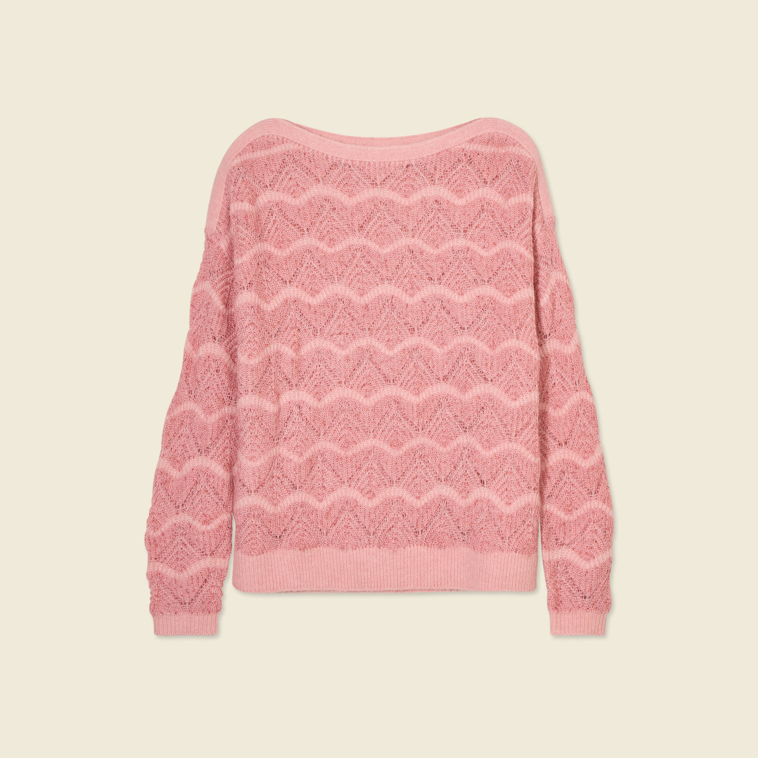 Pull manches longues ajouré rose saumon femme