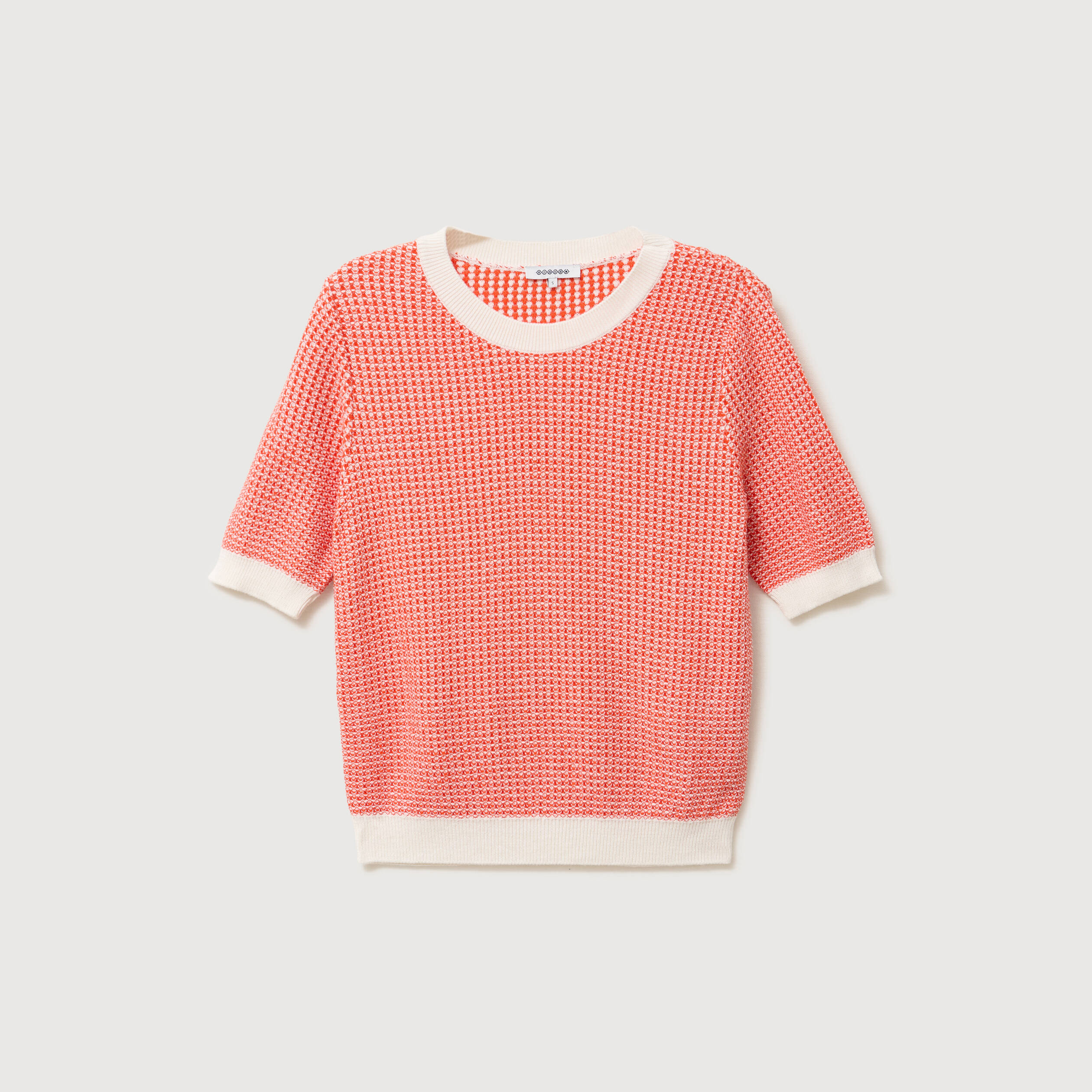 Pull droit court manches courtes orange fonc&eacute; femme