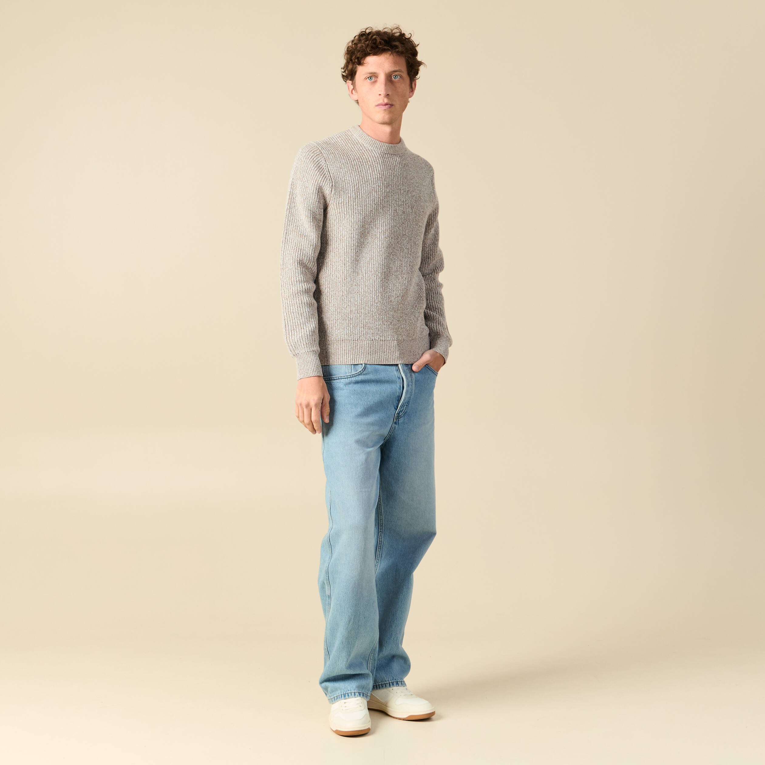Pull manches longues gris clair homme