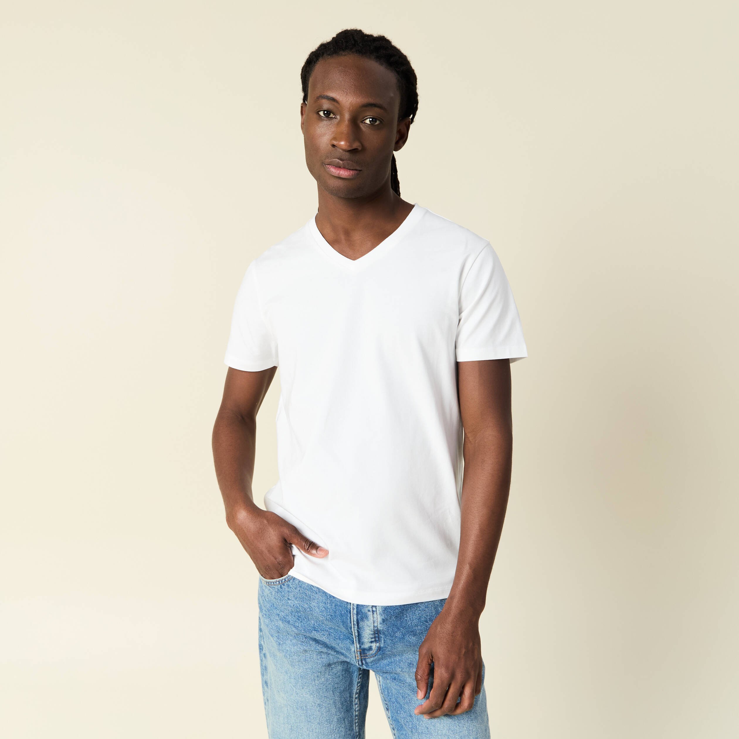 T-shirt col V homme Instinct blanc homme