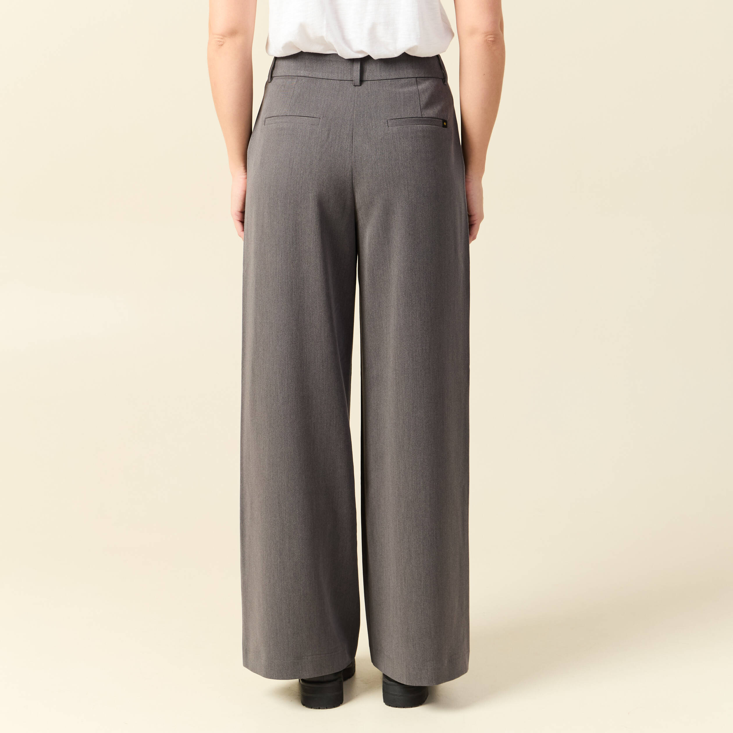 Pantalon large taille haute fluide gris femme