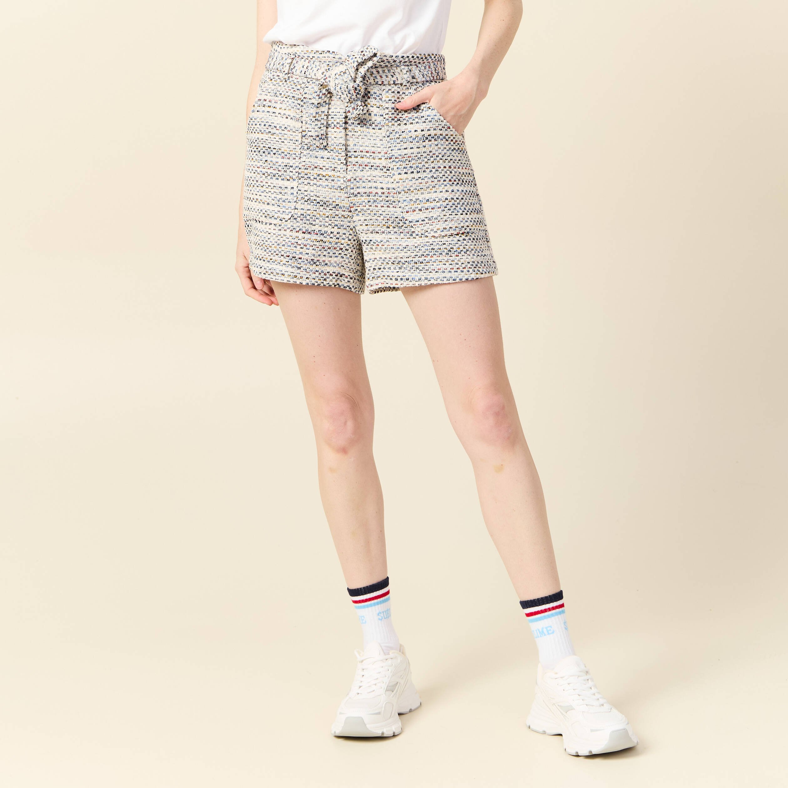 Short ajuste taille haute creme femme Bonobo