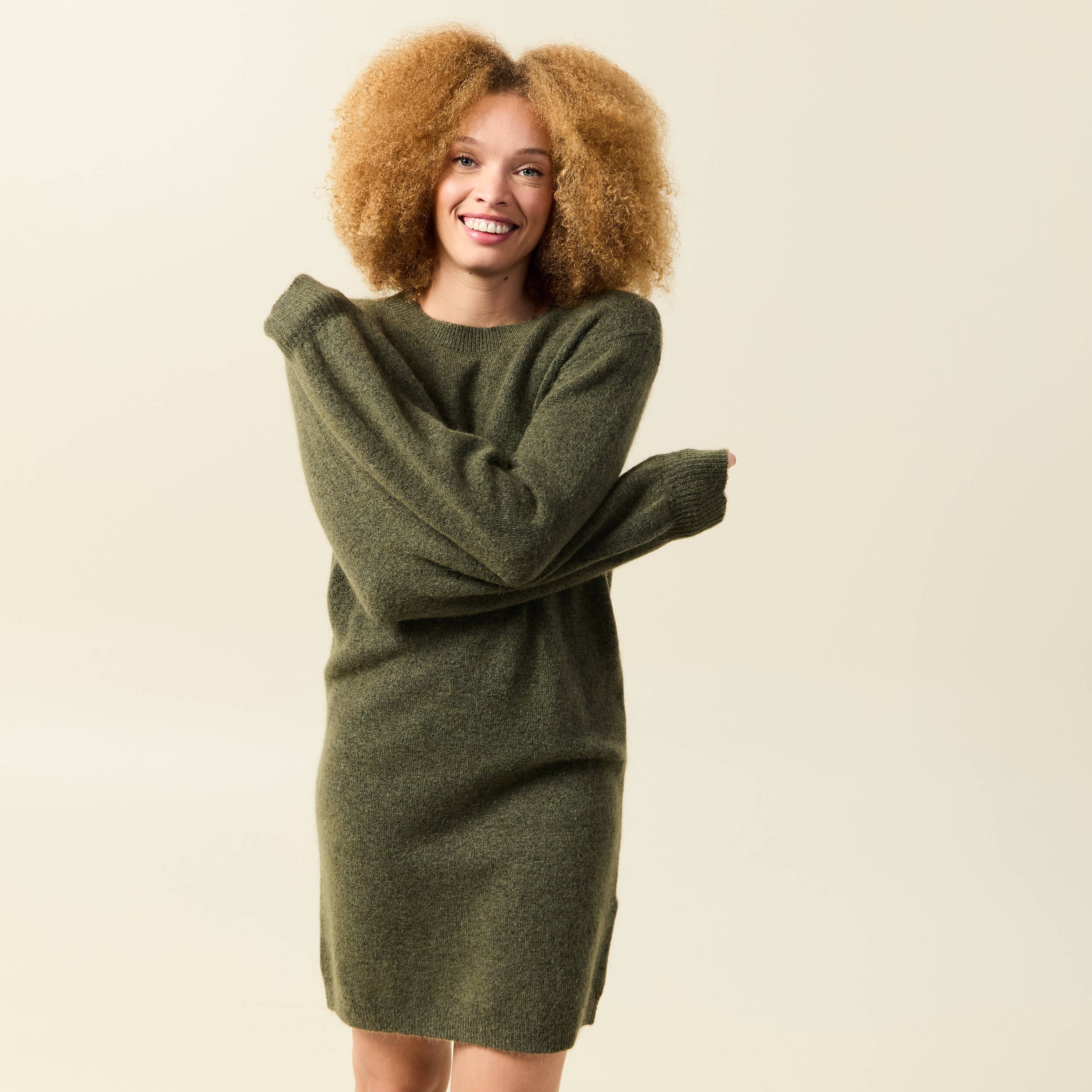 Robe manches longues vert kaki femme