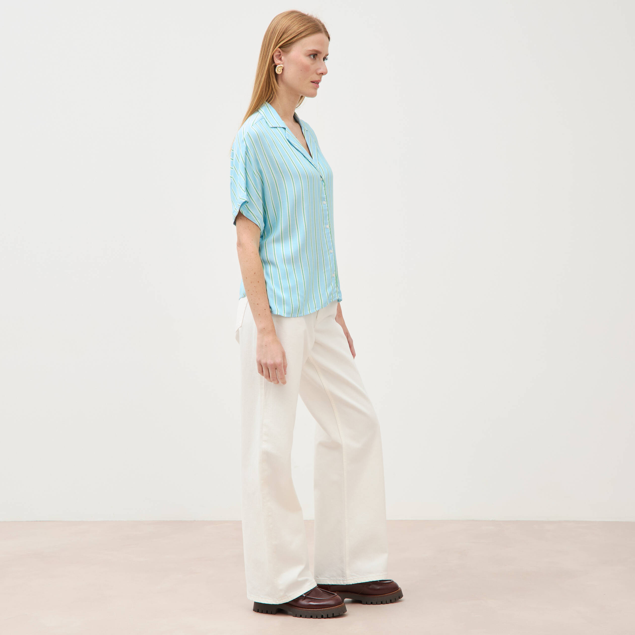 Chemise manches 3/4 bleu clair femme