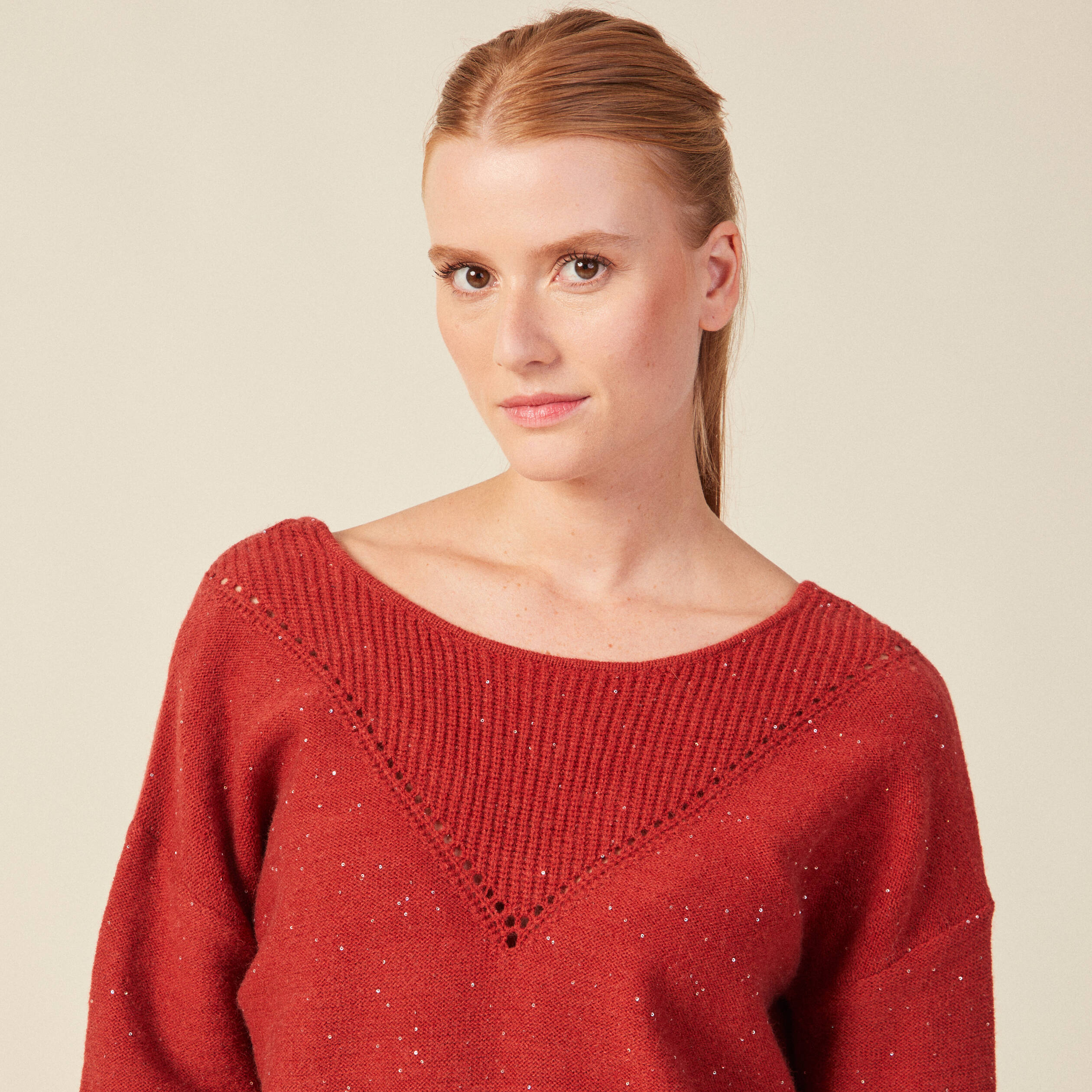 pull manches longues sequins rouge fonce femme Pull manches longues sequins rouge foncé femme