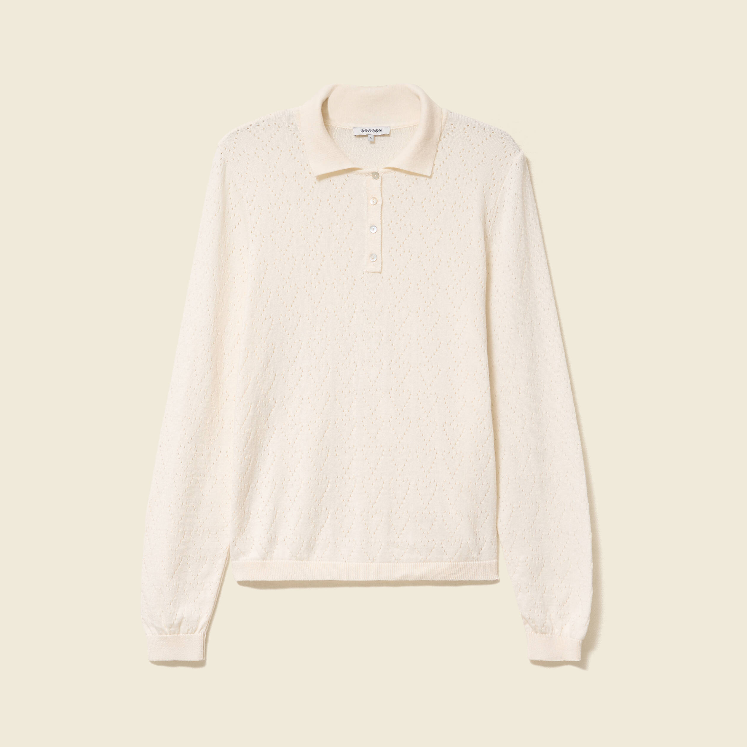 Pull ajouré manches longues en coton ecru femme