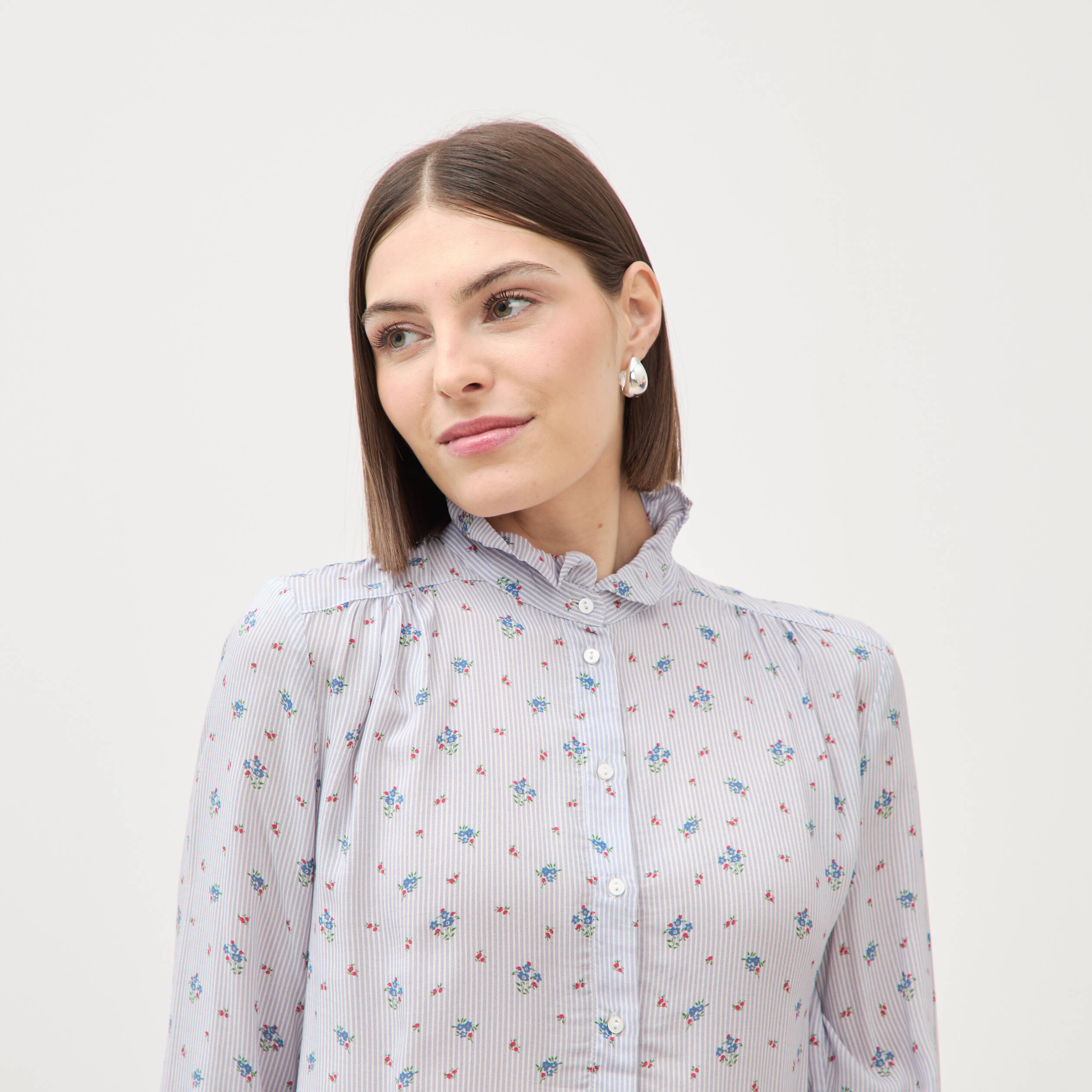 Chemise droite manches longues bleu ciel femme