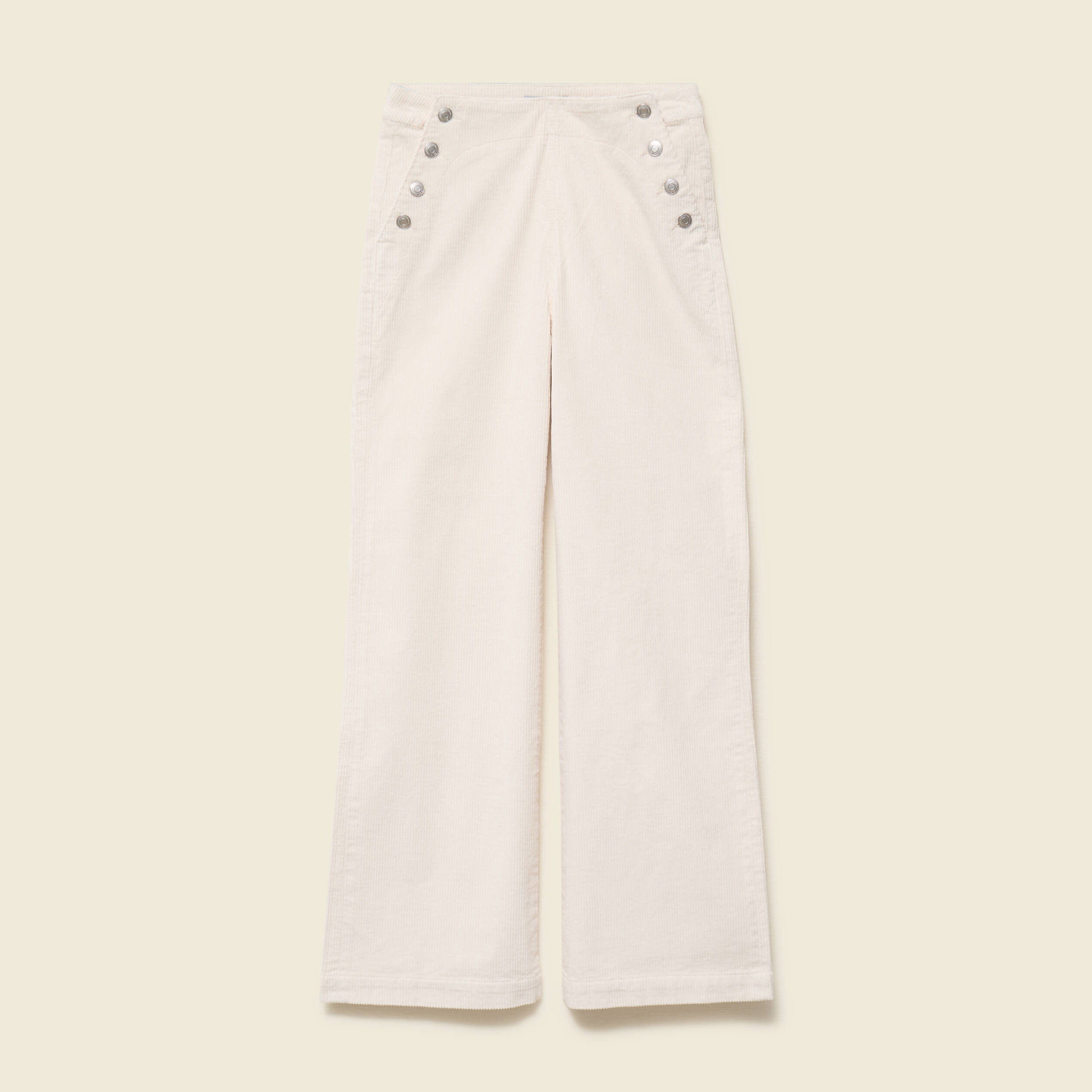 Pantalon large taille haute en velours ivoire femme