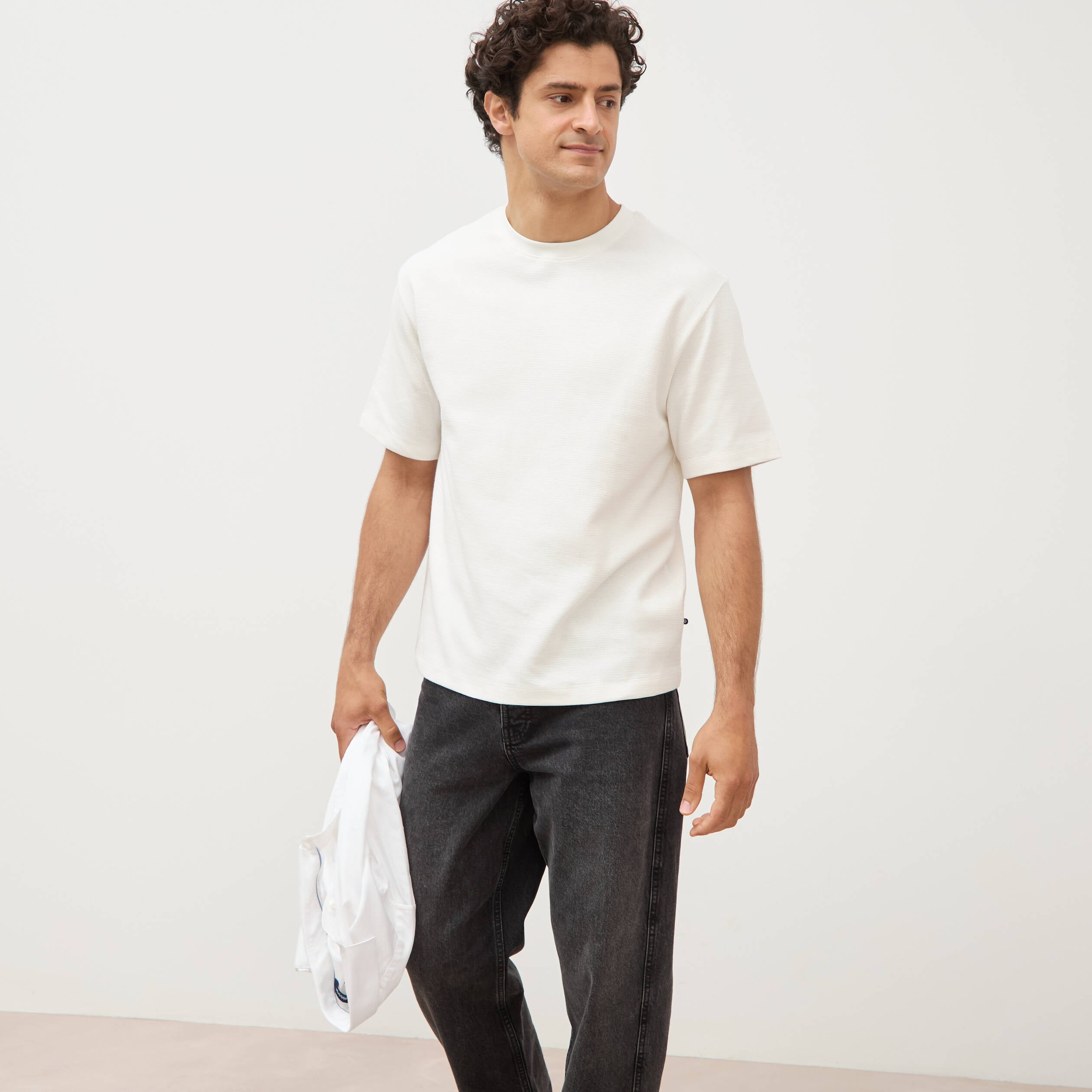T-shirt ras de cou manches courtes ecru homme