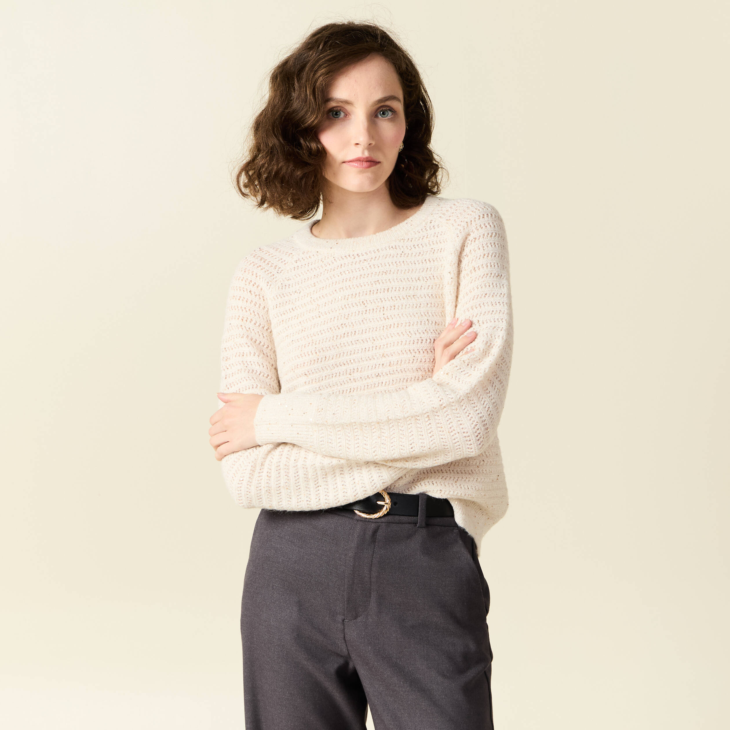 pull manches longues sequins ecru femme Pull manches longues sequins ecru femme