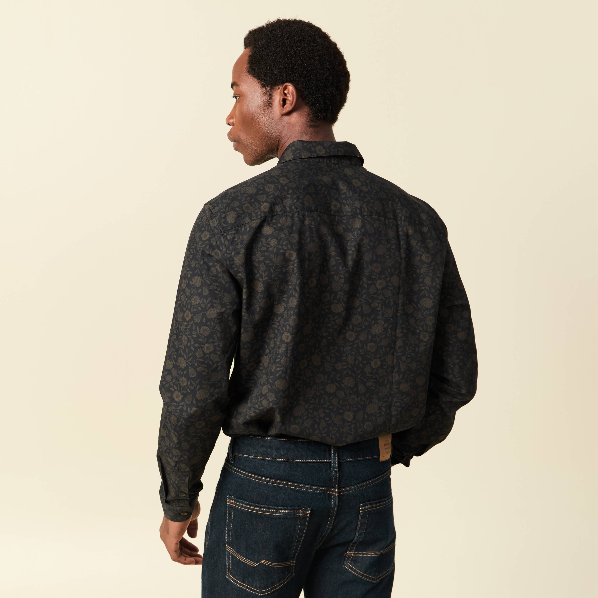 Chemise manches longues en coton noir homme