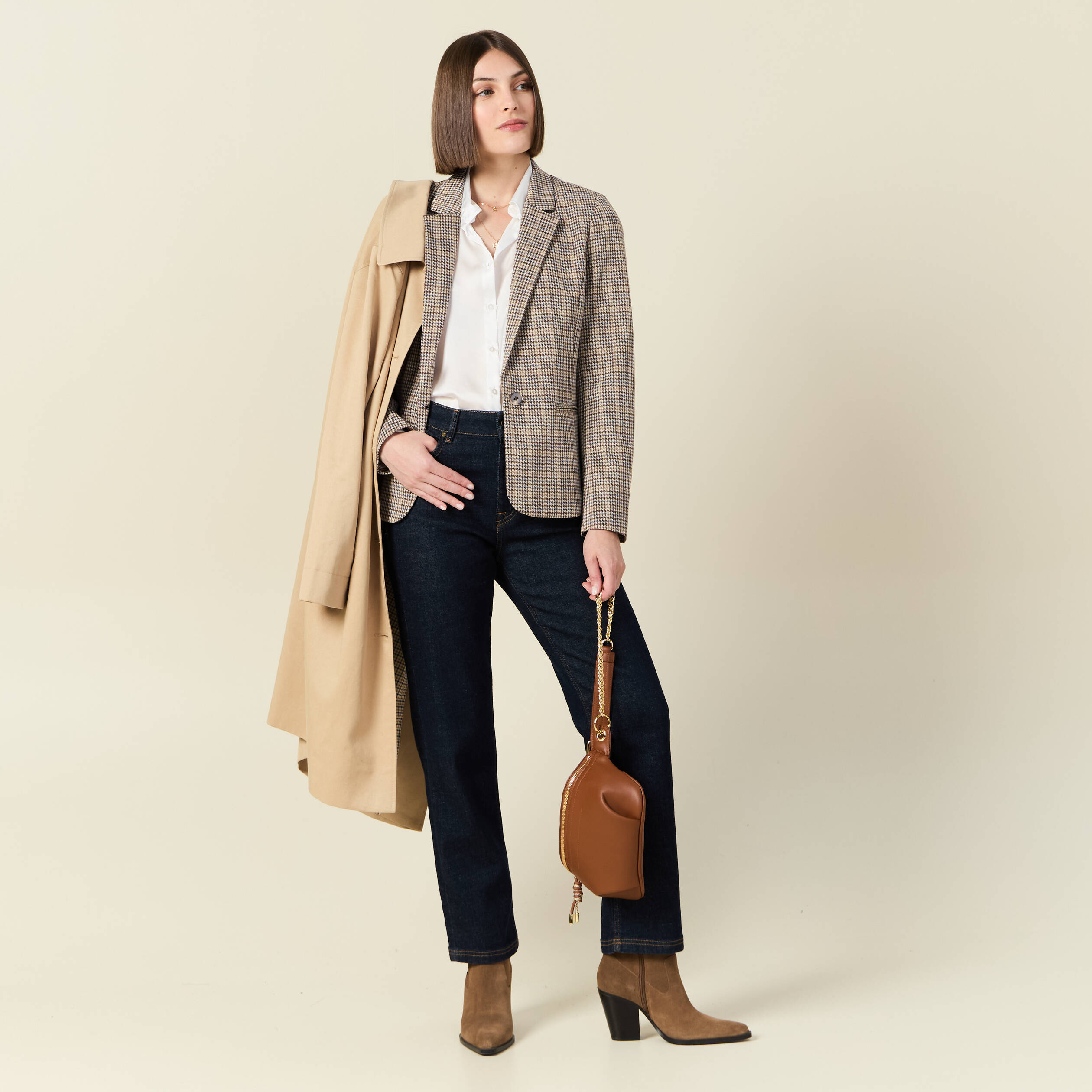 Veste blazer marron femme best sale