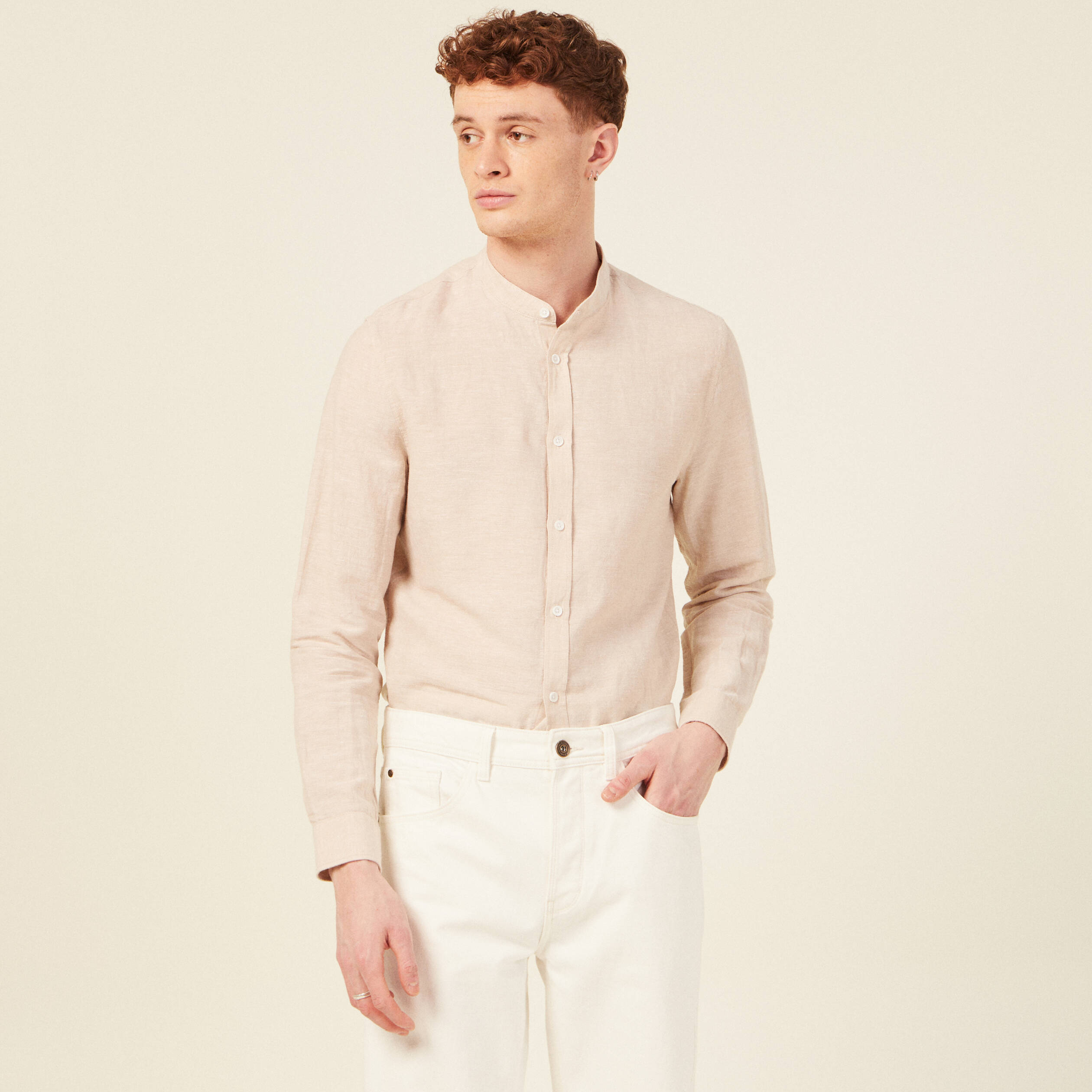 chemise manches longues beige homme Chemise manches longues beige homme