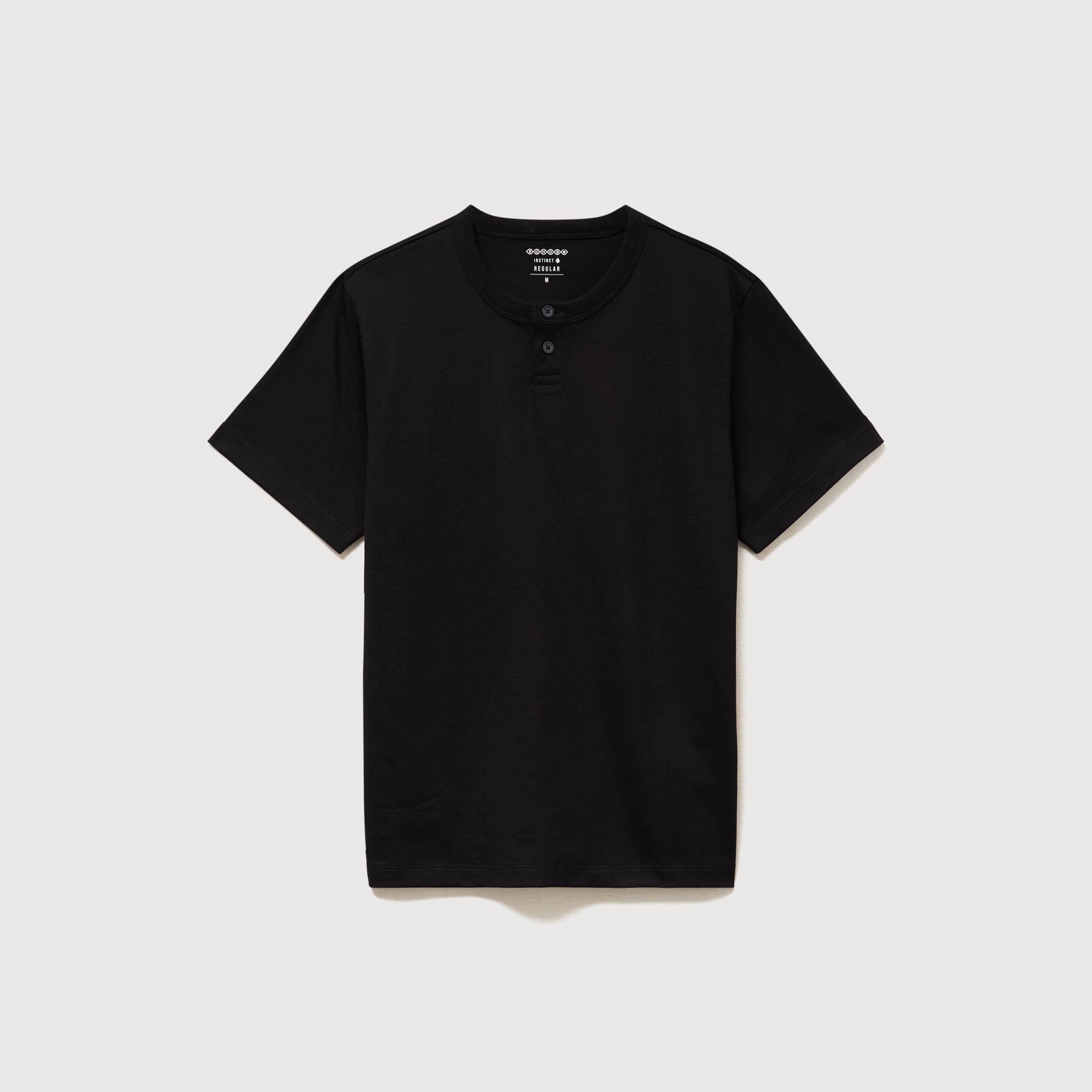 T-shirt col mao manches courtes en coton noir homme