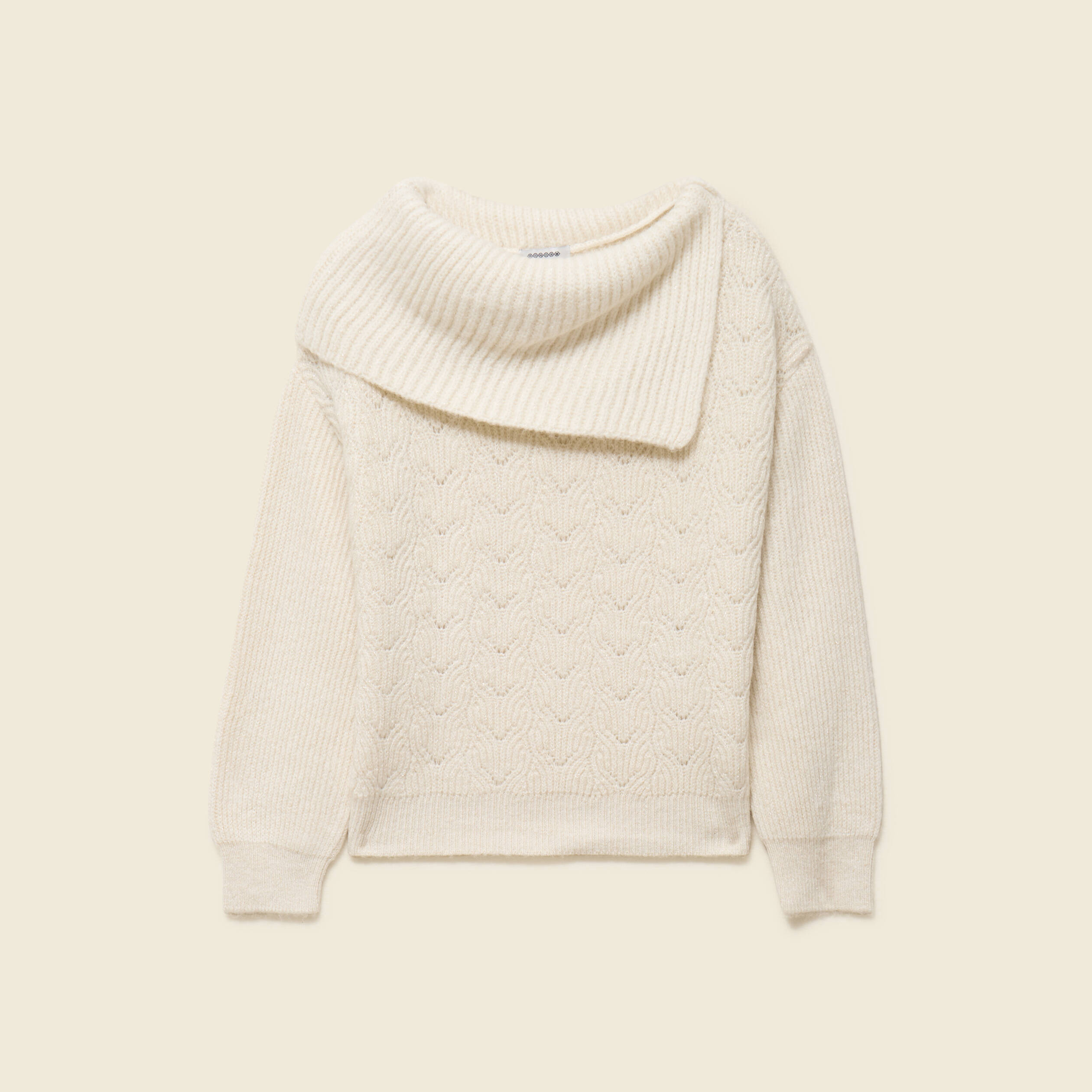 Pull ajour&eacute; manches longues bardot ecru femme