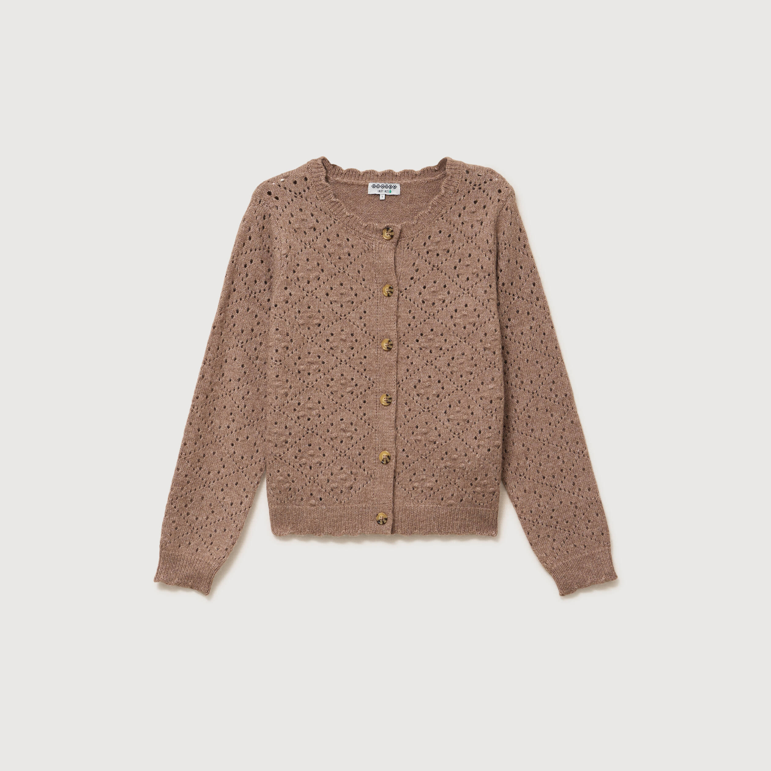 Gilet manches longues col rond taupe femme