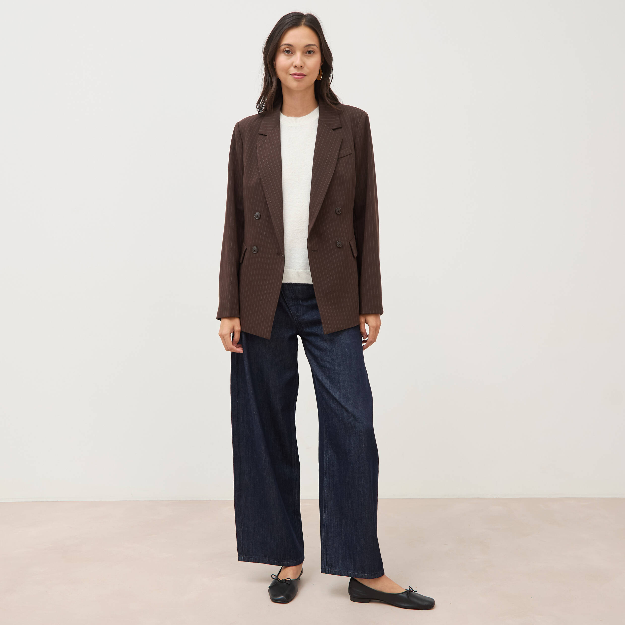 Blazer manches longues col tailleur marron fonc&eacute; femme