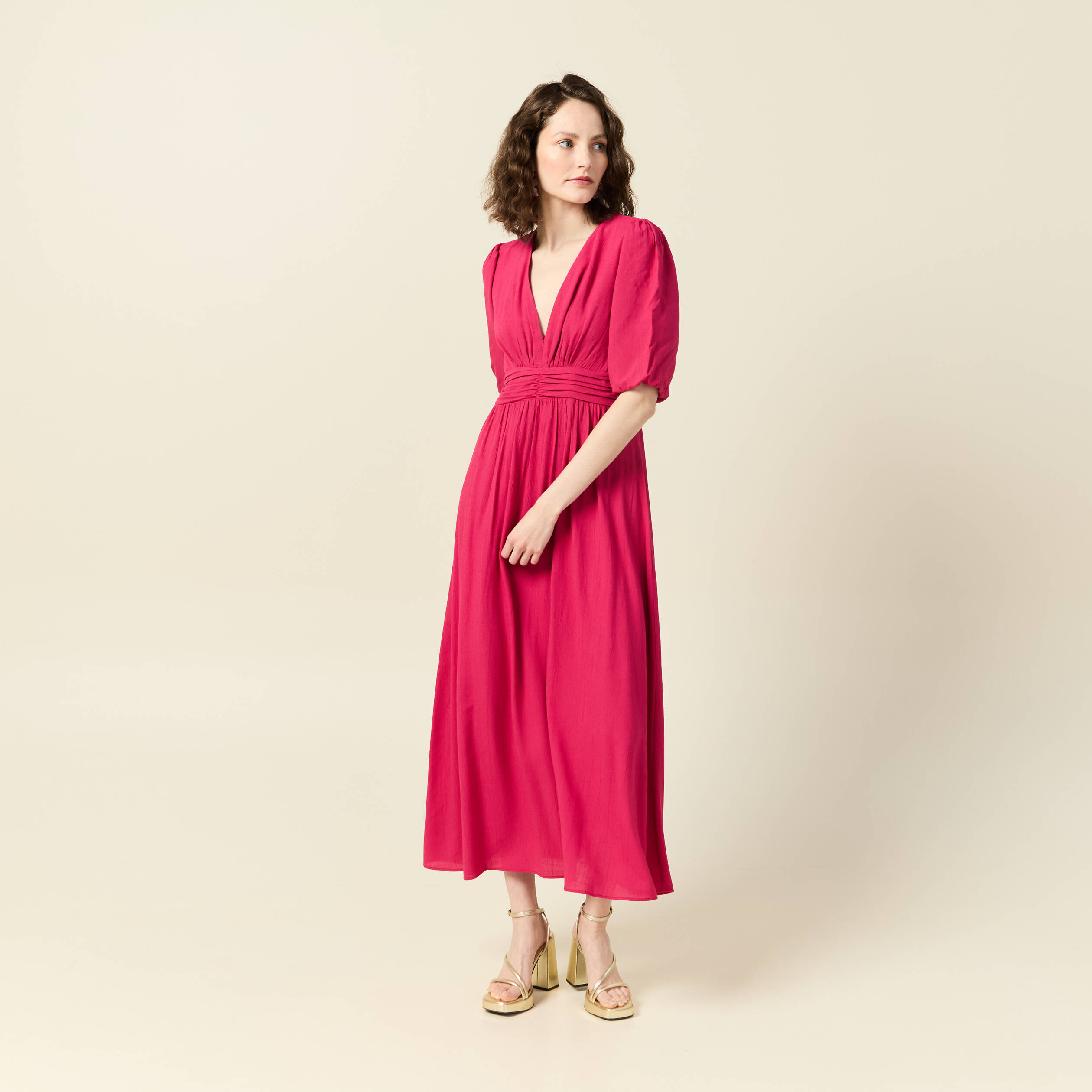 robe longue evasee rose framboise femme Robe longue évasée rose framboise femme